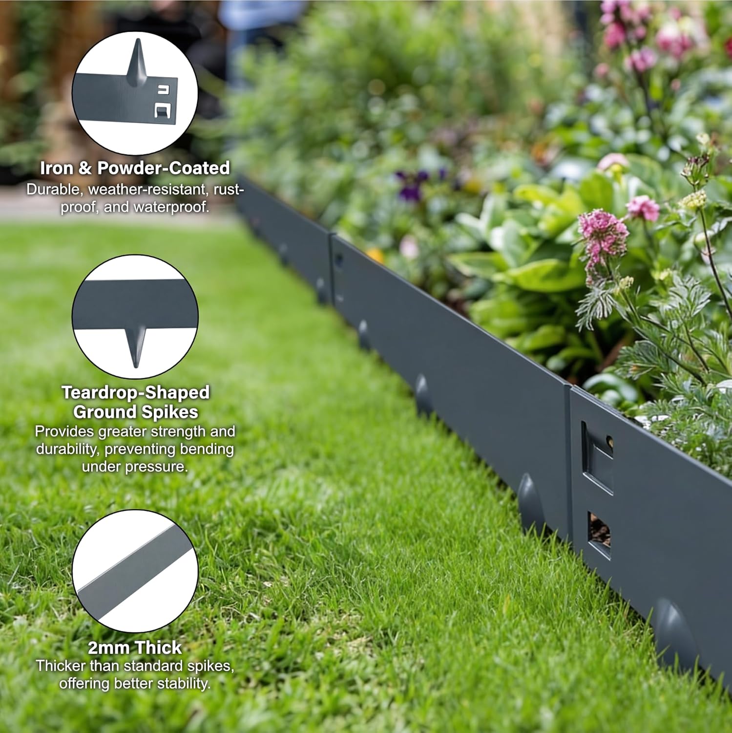 5m Anthracite Galvanised Steel Lawn Edging Garden Border Flexible Strip 8/16cm