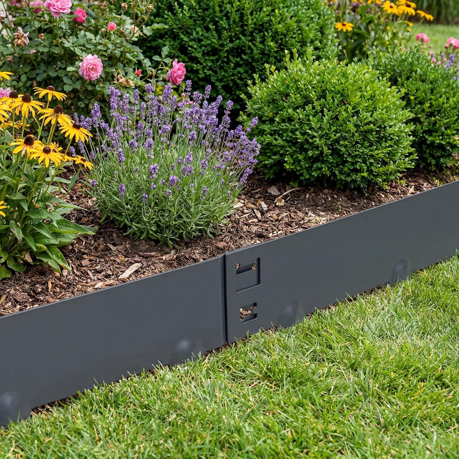 5m Anthracite Galvanised Steel Lawn Edging Garden Border Flexible Strip 8/16cm