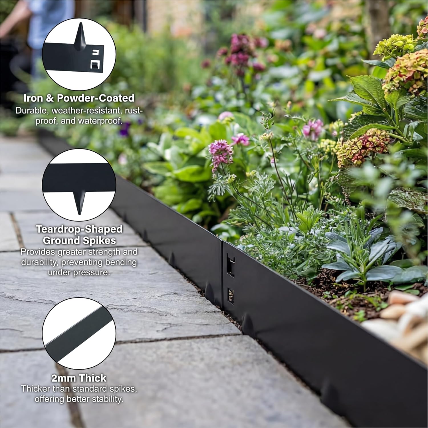 5m Anthracite Galvanised Steel Lawn Edging Garden Border Flexible Strip 8/16cm