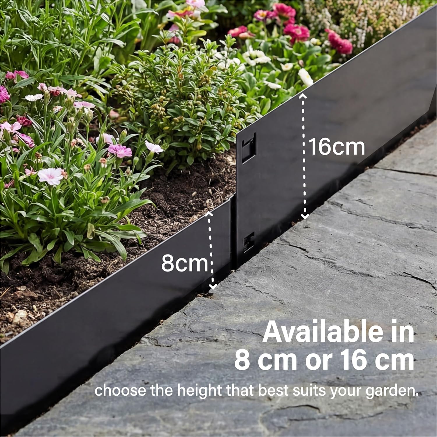 5m Anthracite Galvanised Steel Lawn Edging Garden Border Flexible Strip 8/16cm