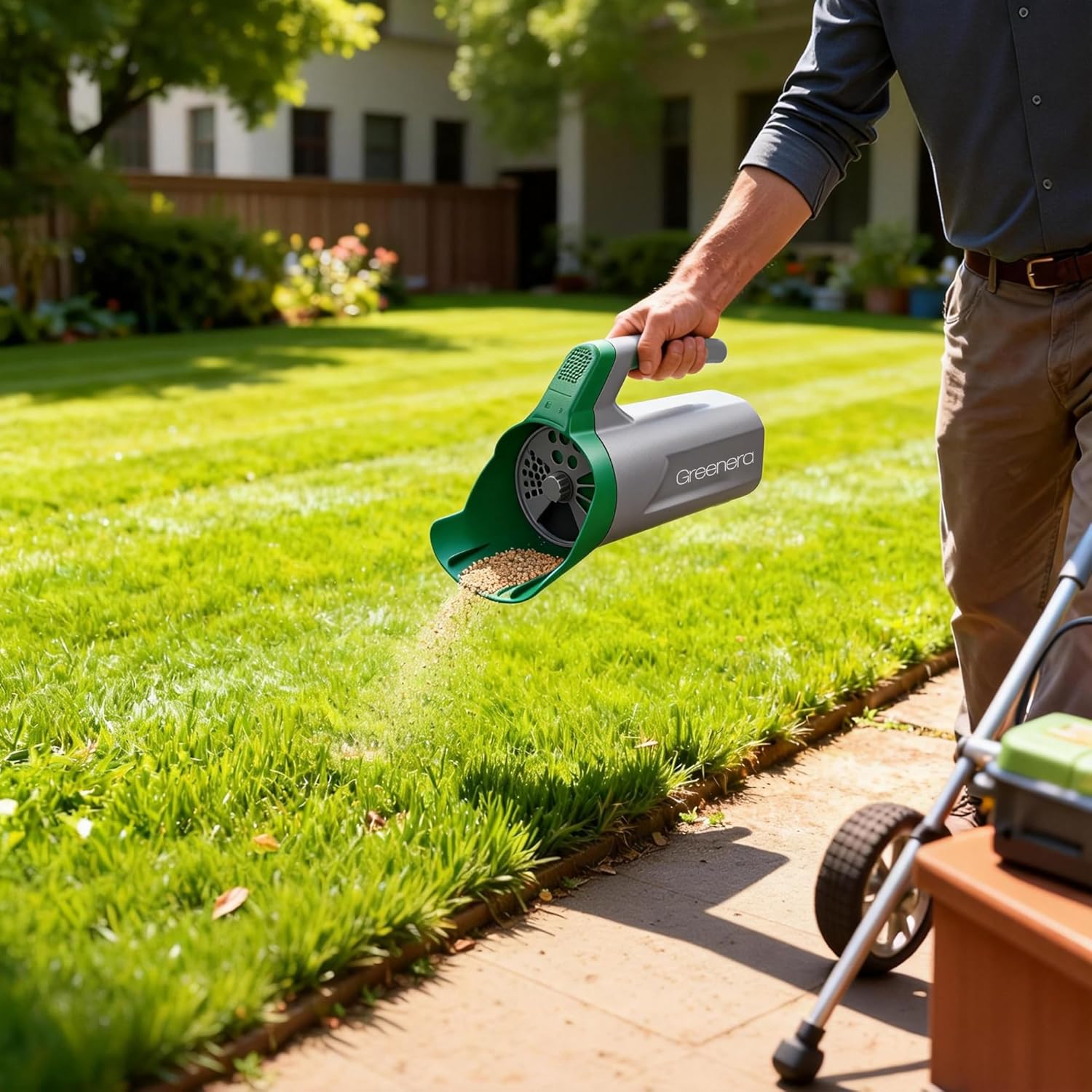1L Handheld Grass Seed Salt Spreader Mini Lawn Feed Seeder Applicator Multi Use