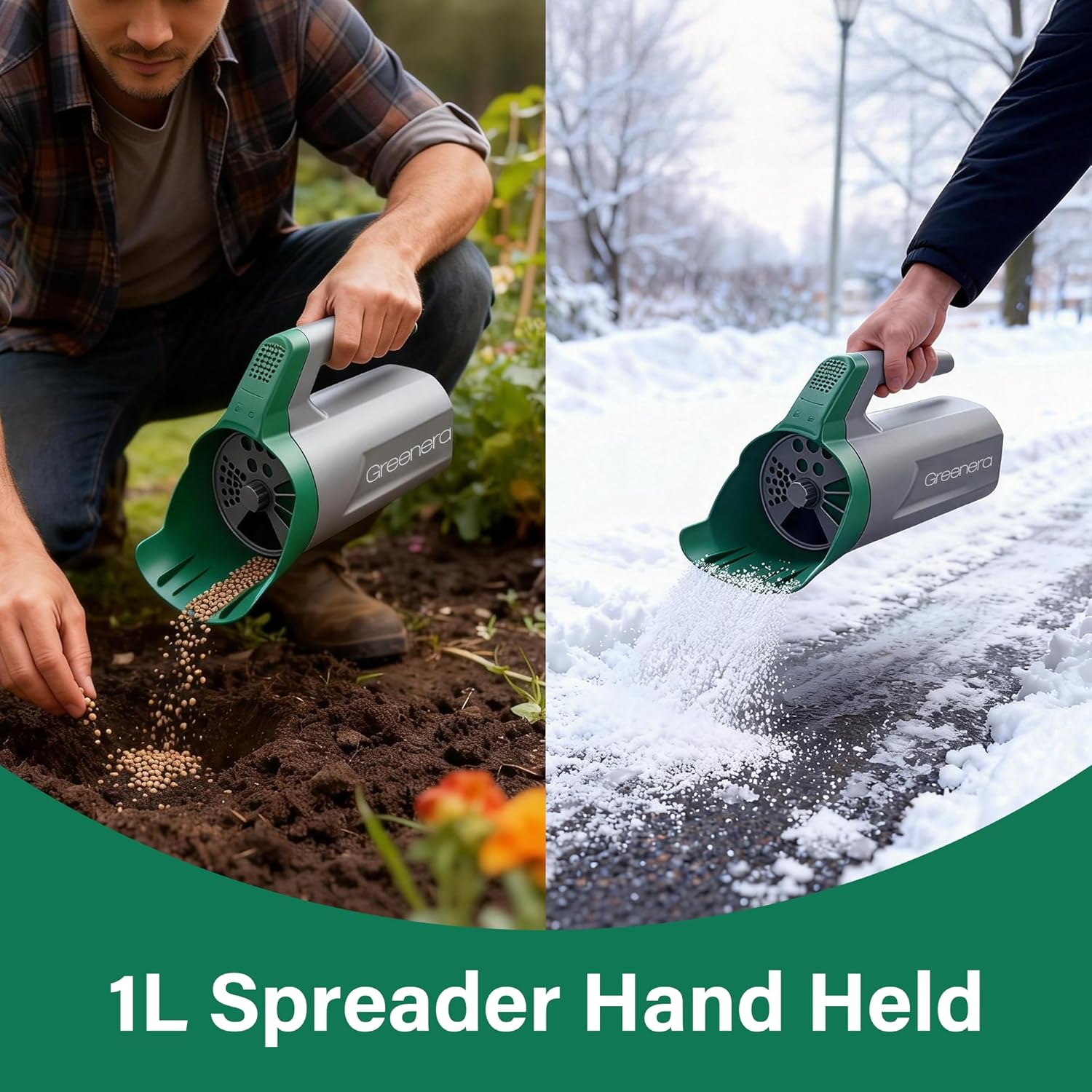 1L Handheld Grass Seed Salt Spreader Mini Lawn Feed Seeder Applicator Multi Use