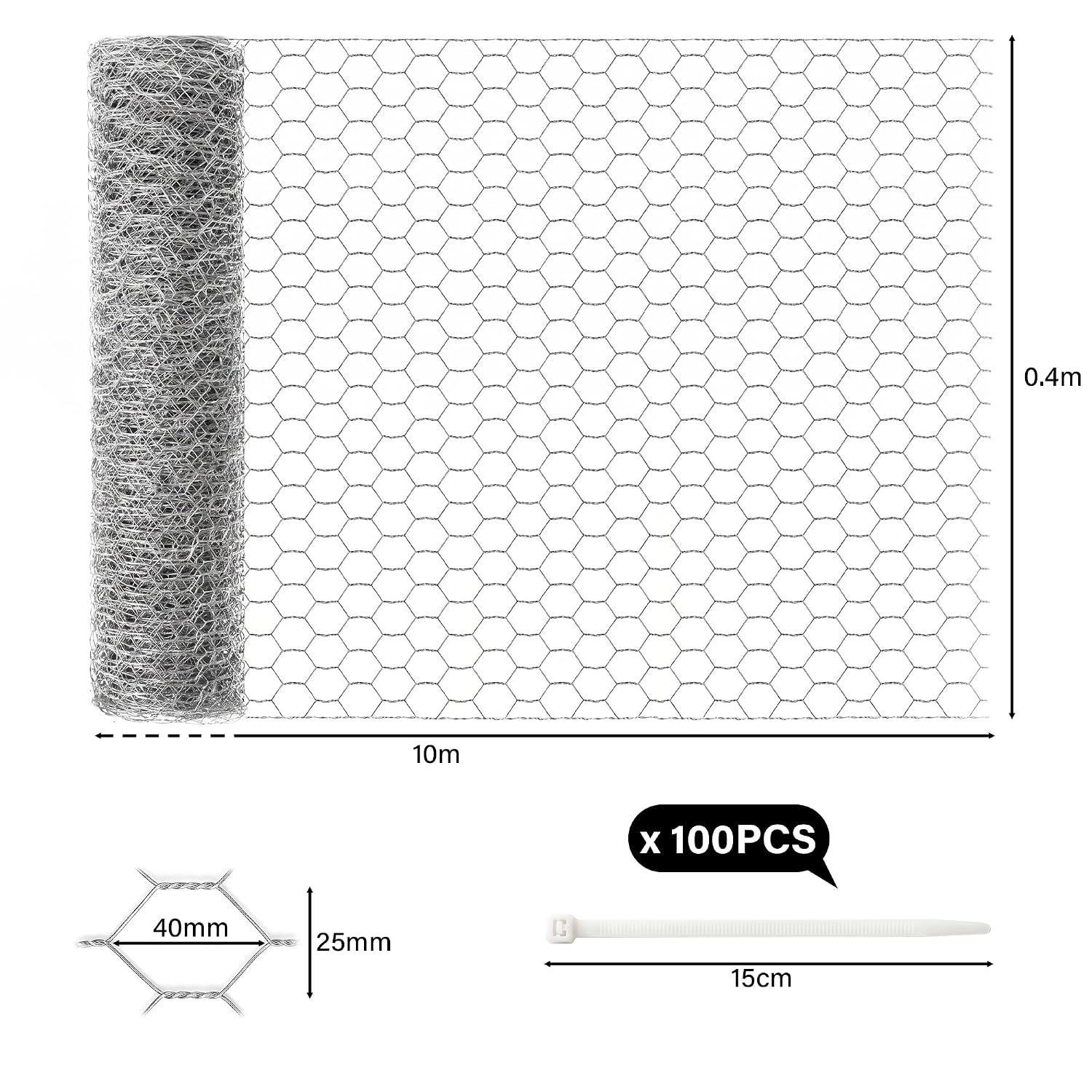 10m Galvanised Chicken Wire Mesh Fence Net Rabbit Netting Garden Cage Fencing