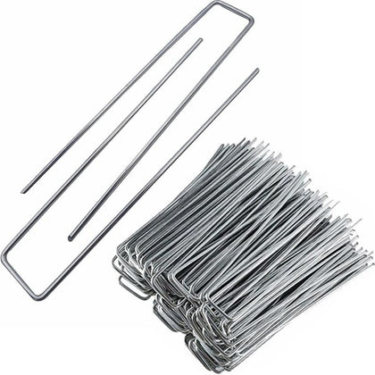 100 Pack Anti-Rust Galvanised Garden Ground Pegs Landscape Staples U Shaped Weed