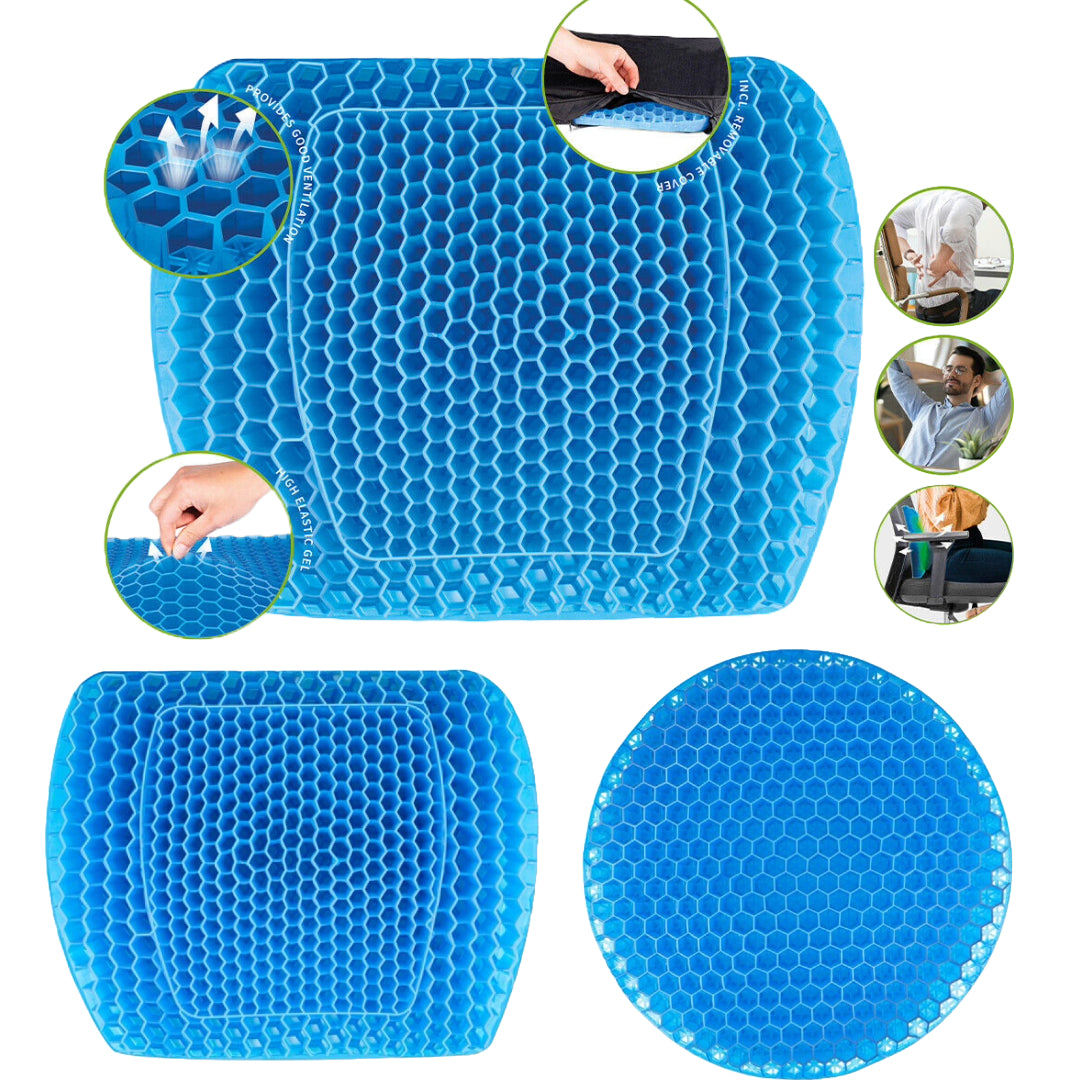 Pressure Relief Gel Honeycomb Seat Pad Back Support Chair Cushion Office Home