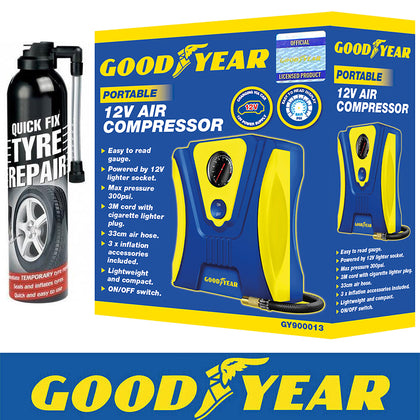 Goodyear Emergency Car Tyre Air Inflator | Flat Tyre Puncture Repair Sealant Kit