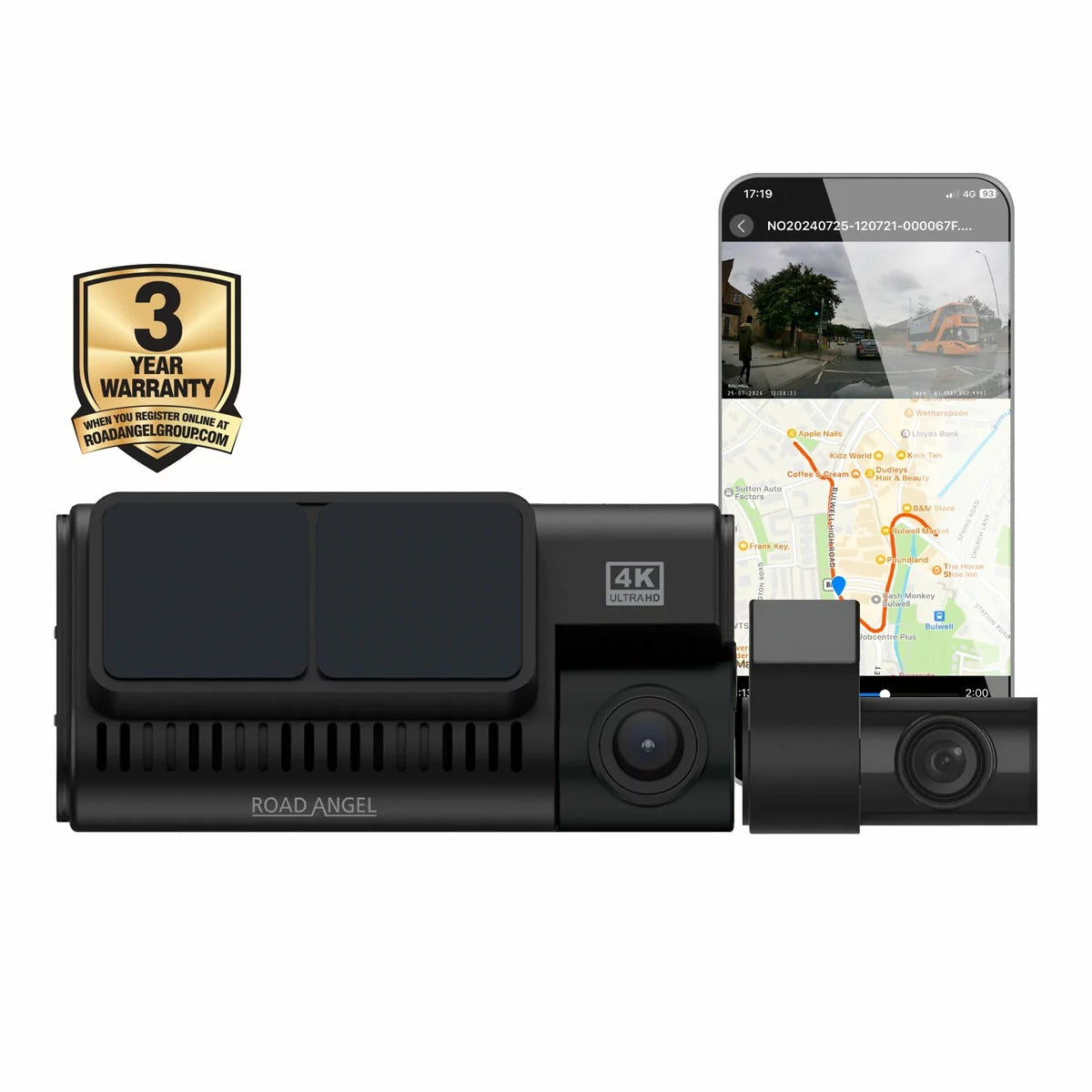 Road Angel Halo Ultima 4K Dual Dash Cam Parking Mode Front & Rear Mount G-Sensor