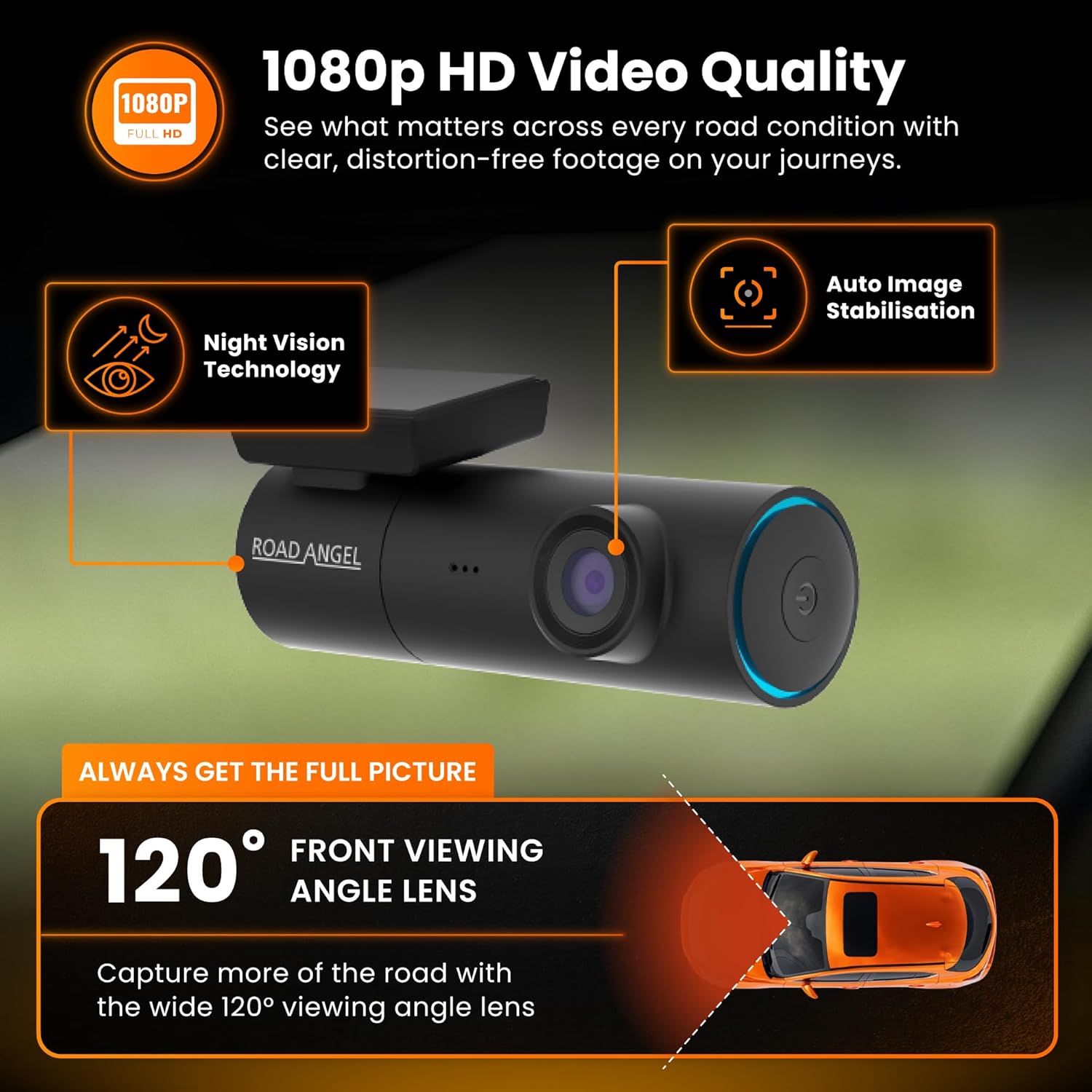Road Angel Halo Spark 1080p HD Car Camera Dashcam Front Windshield Mounted Wi-Fi