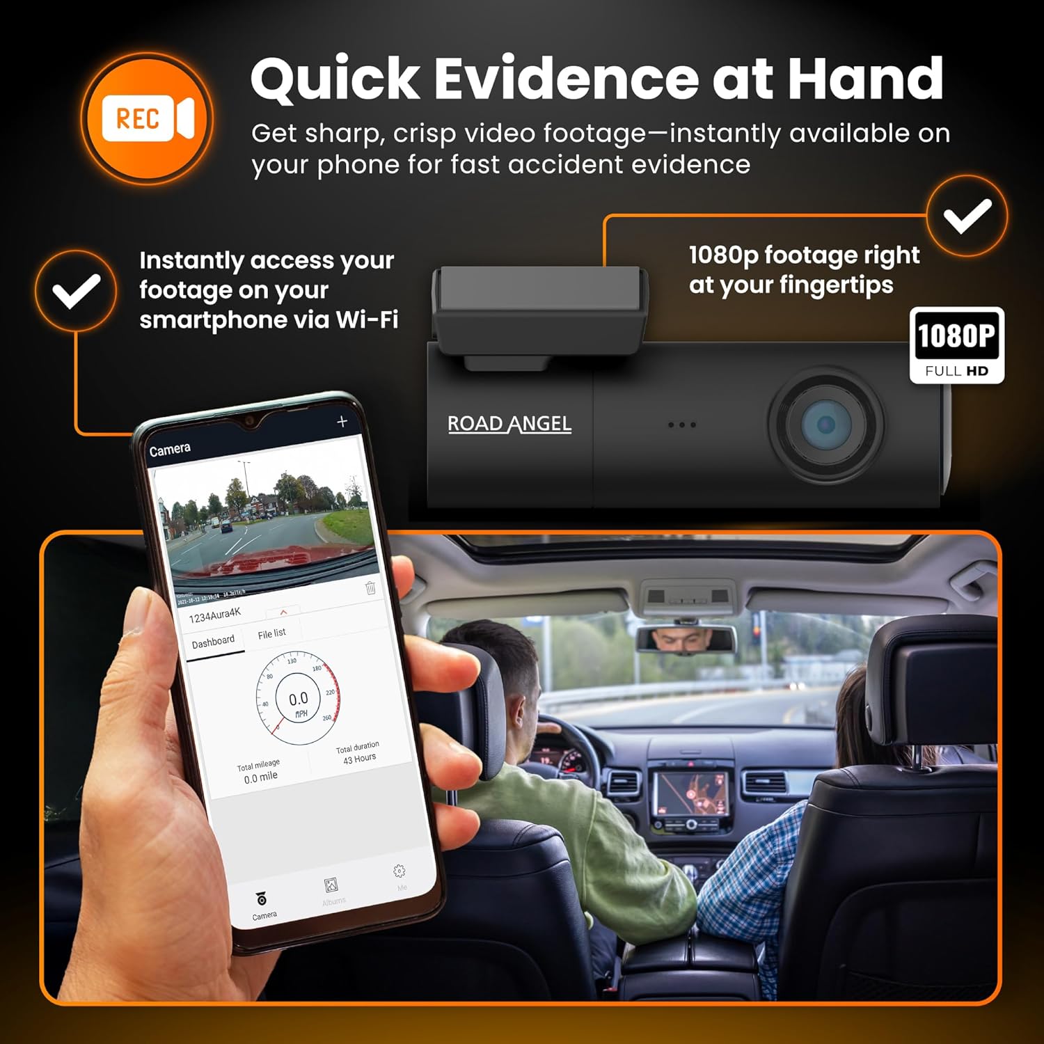 Road Angel Halo Spark 1080p HD Car Camera Dashcam Front Windshield Mounted Wi-Fi