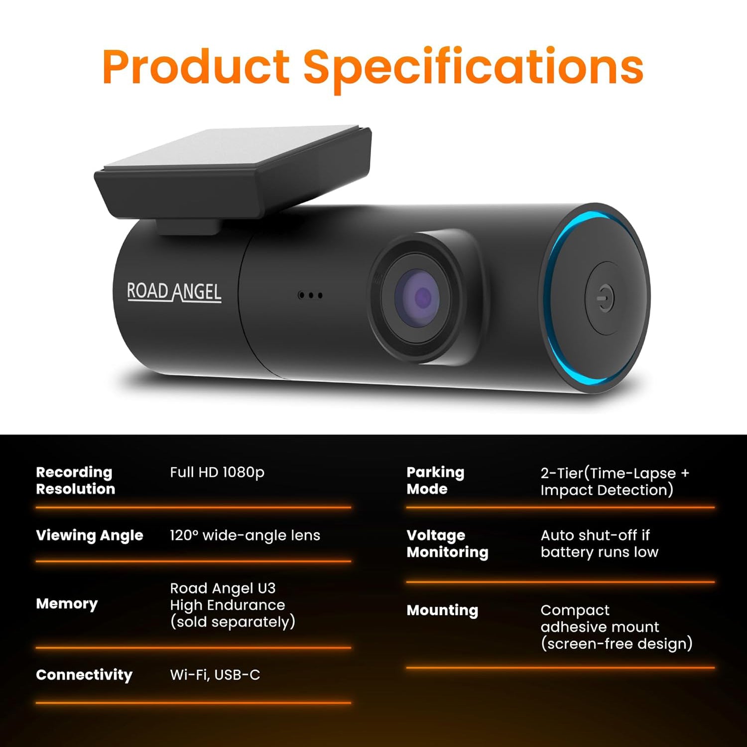 Road Angel Halo Spark 1080p HD Car Camera Dashcam Front Windshield Mounted Wi-Fi