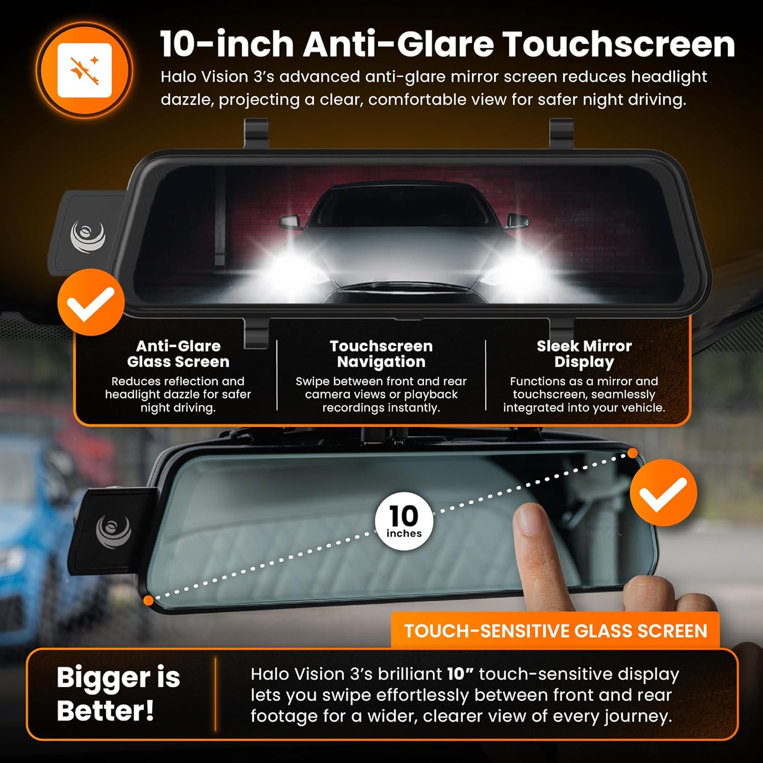 Road Angel Halo Vision 3 4K Mirror Dash Cam Front and Rear View Mirror Camera