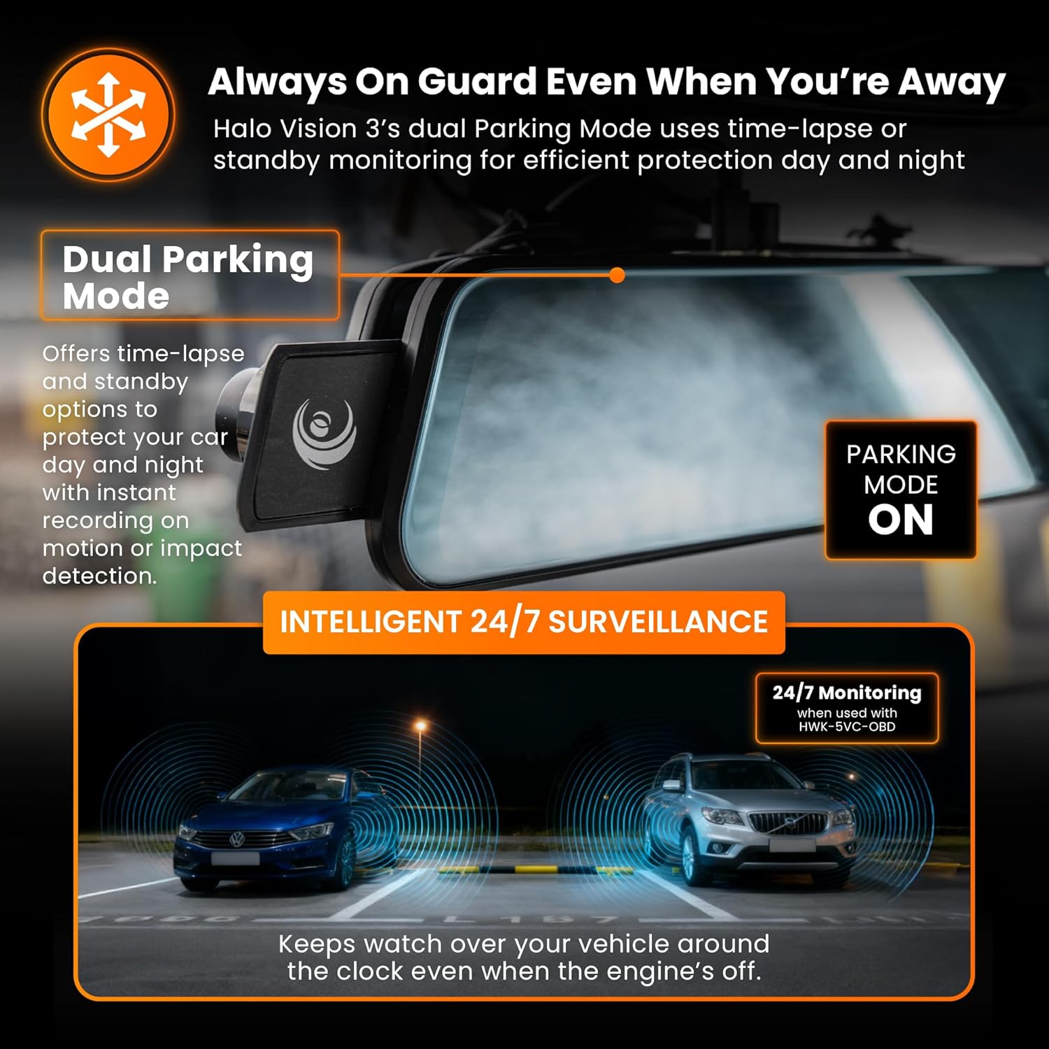 Road Angel Halo Vision 3 4K Mirror Dash Cam Front and Rear View Mirror Camera