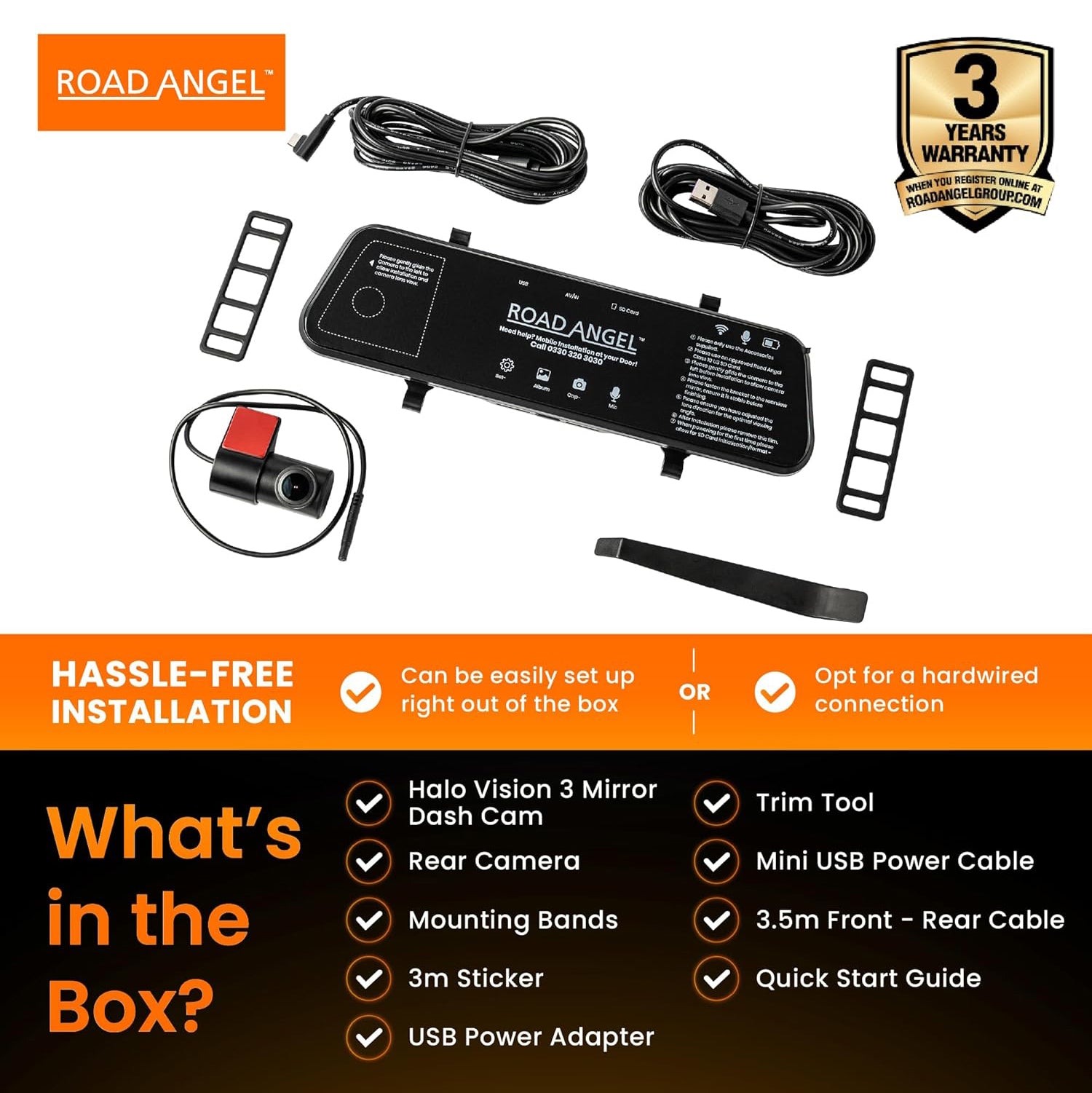 Road Angel Halo Vision 3 4K Mirror Dash Cam Front and Rear View Mirror Camera