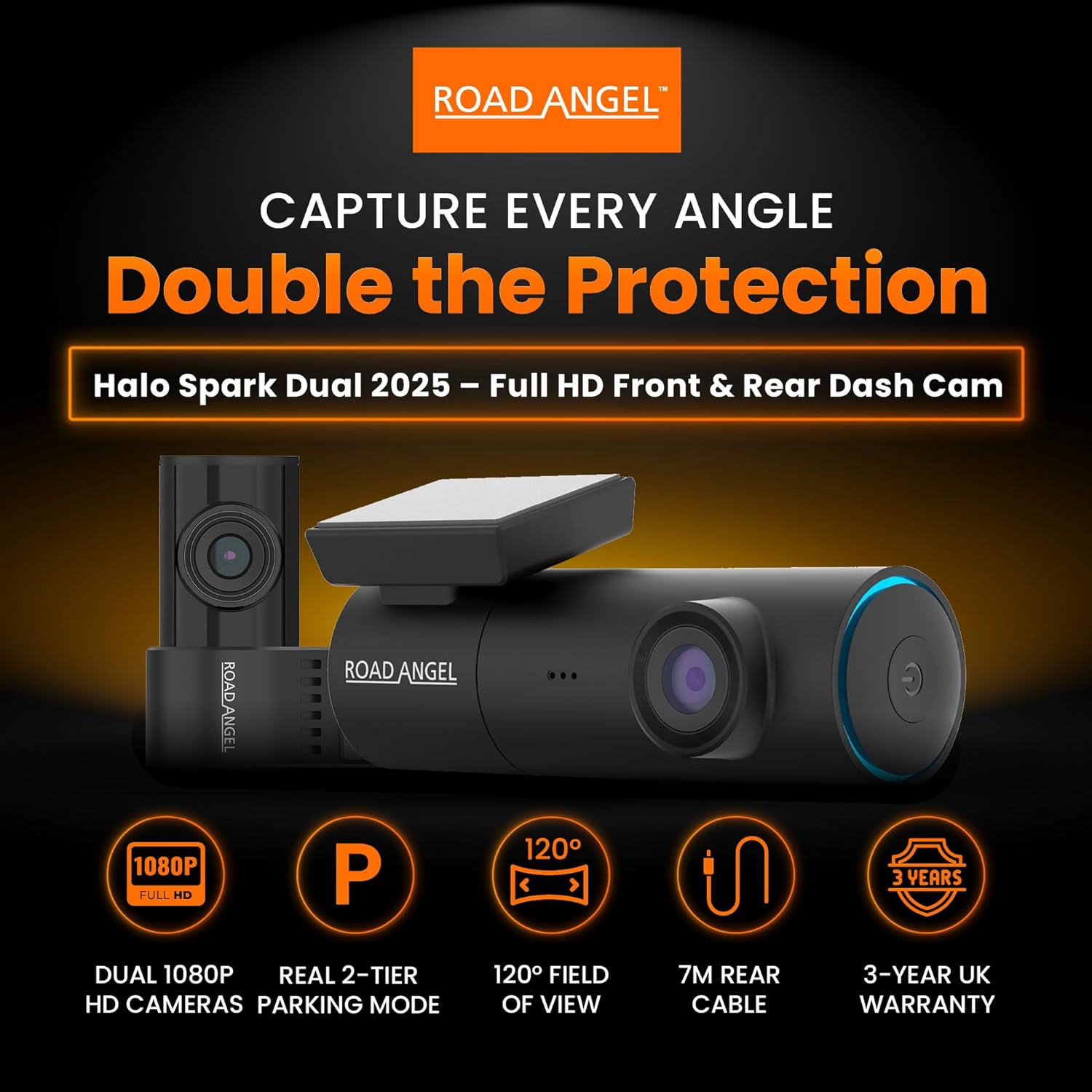 Road Angel Halo Spark Dual 1080p HD Car Camera Dash Cam Front & Rear Wi-Fi