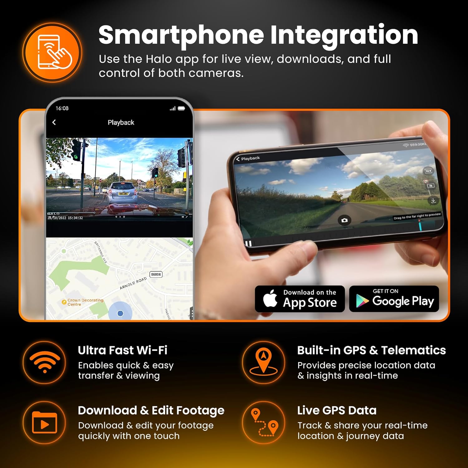 Road Angel Halo Spark Dual 1080p HD Car Camera Dash Cam Front & Rear Wi-Fi