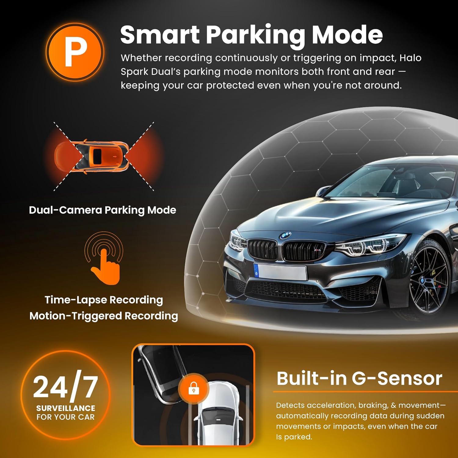 Road Angel Halo Spark Dual 1080p HD Car Camera Dash Cam Front & Rear Wi-Fi