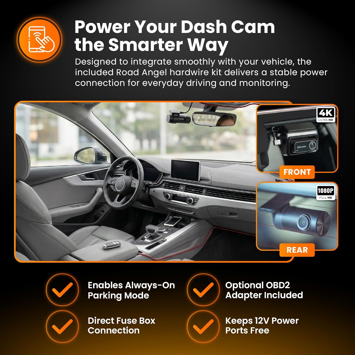 Road Angel Halo Elite 4K 2160p Ultra HD Car Camera Dash Cam Front Rear Wi-Fi