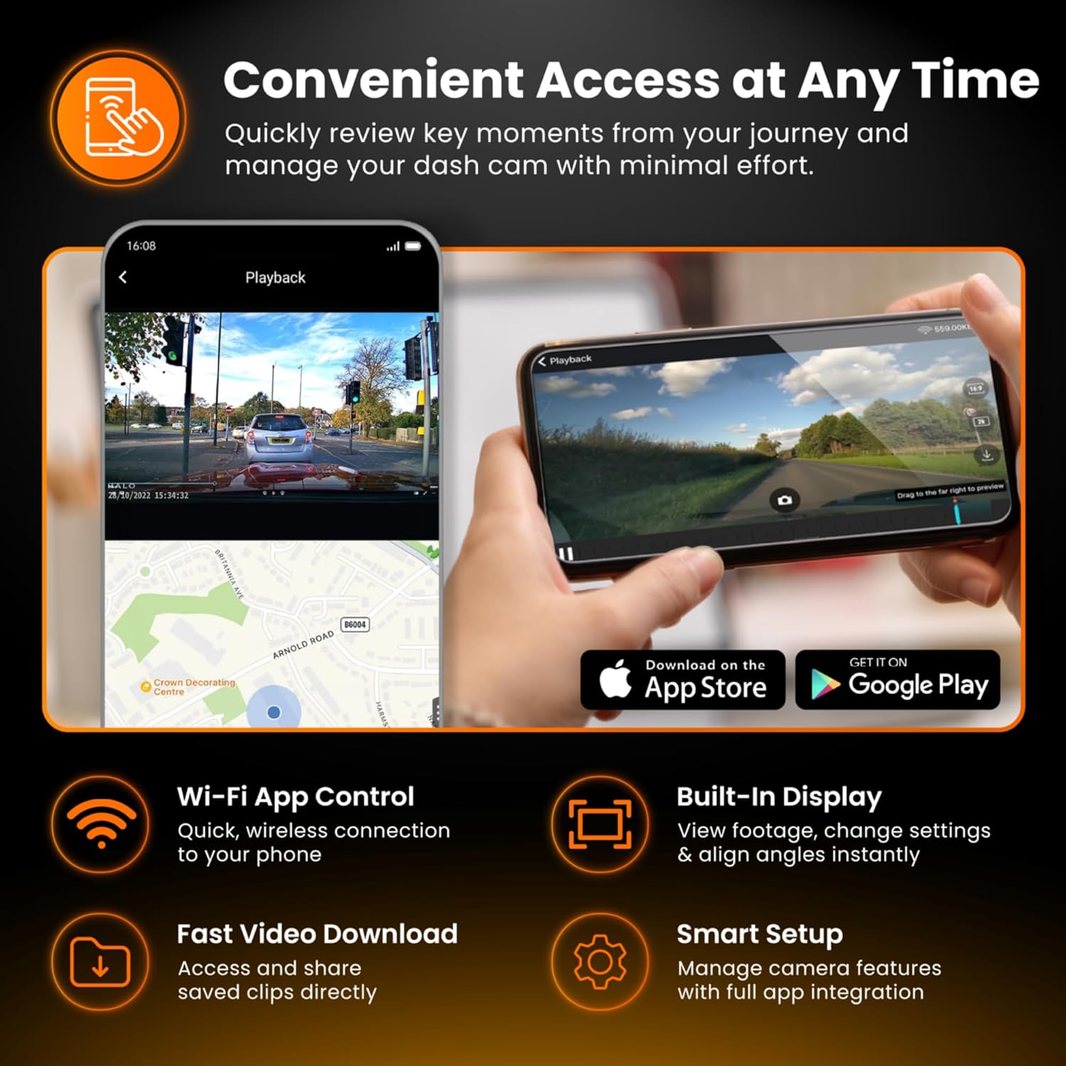 Road Angel Halo Elite 4K 2160p Ultra HD Car Camera Dash Cam Front Rear Wi-Fi