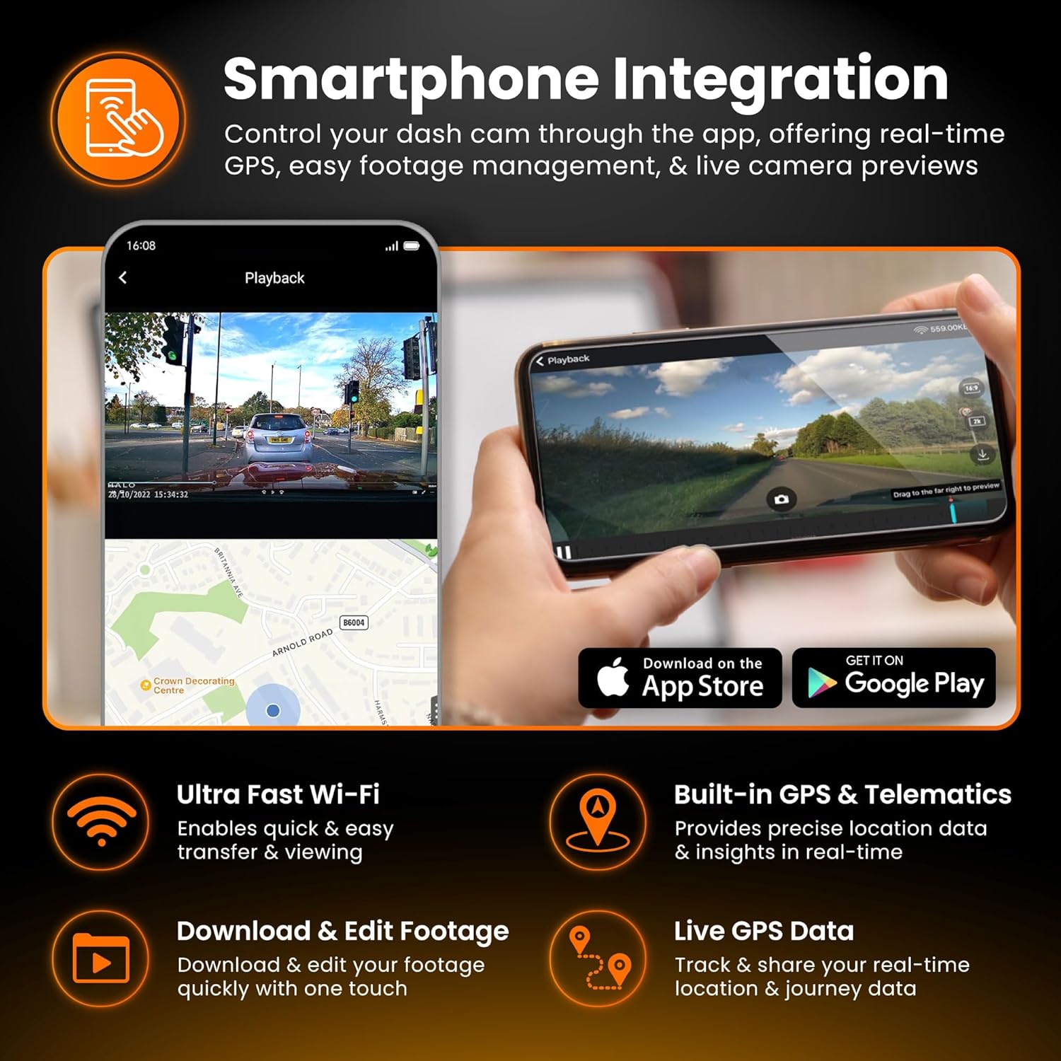 Road Angel Halo Pro 2K Car Dash Cam Front Rear HD Night Vision WiFi HD3 1440p