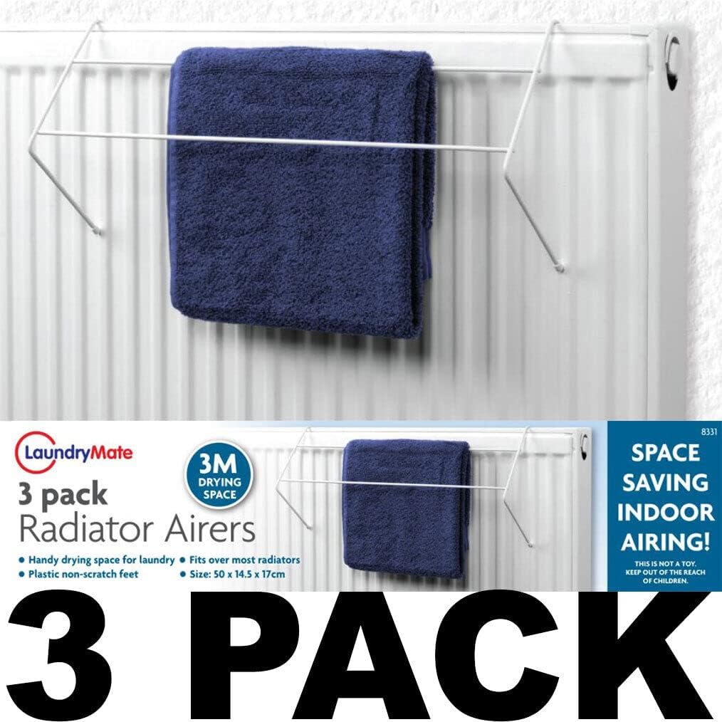 3 Pack Radiator Airer Dryer Clothes  Laundry Drying Rack Rail 2 Bar Towel Holder