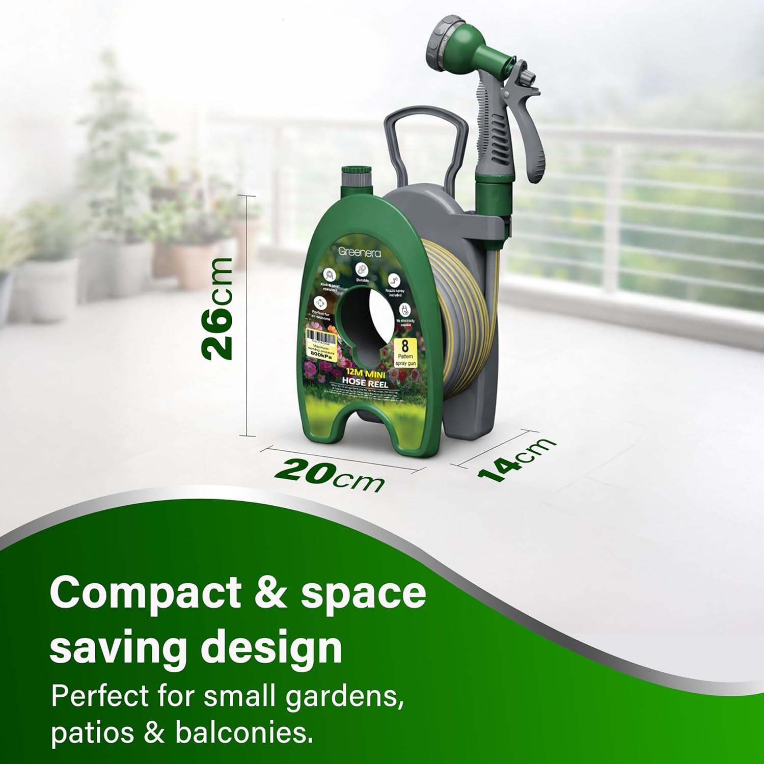 12m Mini Garden Hose Pipe 8 Pattern Water Spray Gun Adjustable Nozzles Stand
