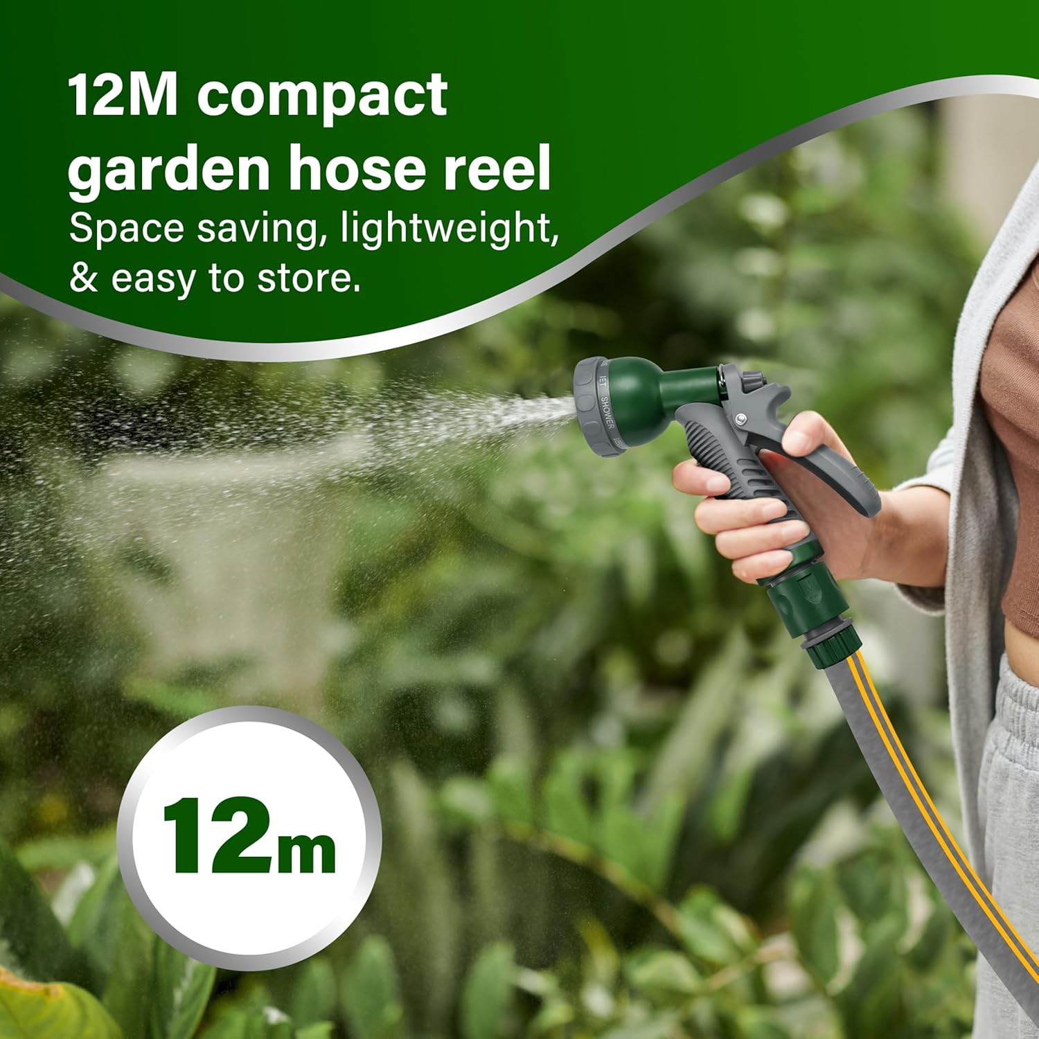 12m Mini Garden Hose Pipe 8 Pattern Water Spray Gun Adjustable Nozzles Stand