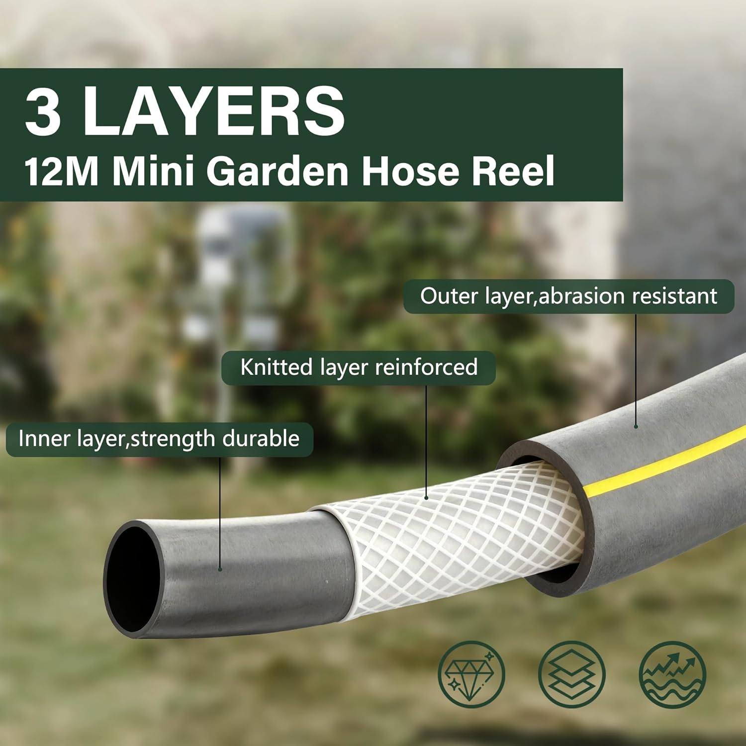 12m Mini Garden Hose Pipe 8 Pattern Water Spray Gun Adjustable Nozzles Stand