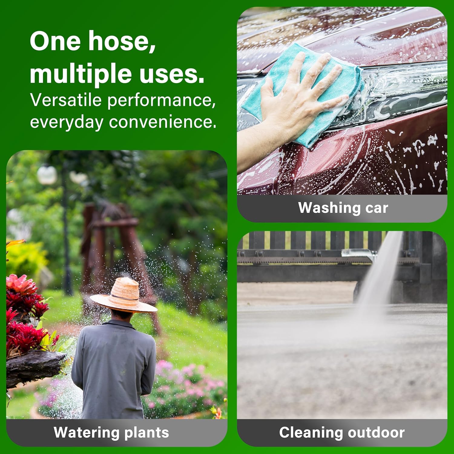 12m Mini Garden Hose Pipe 8 Pattern Water Spray Gun Adjustable Nozzles Stand