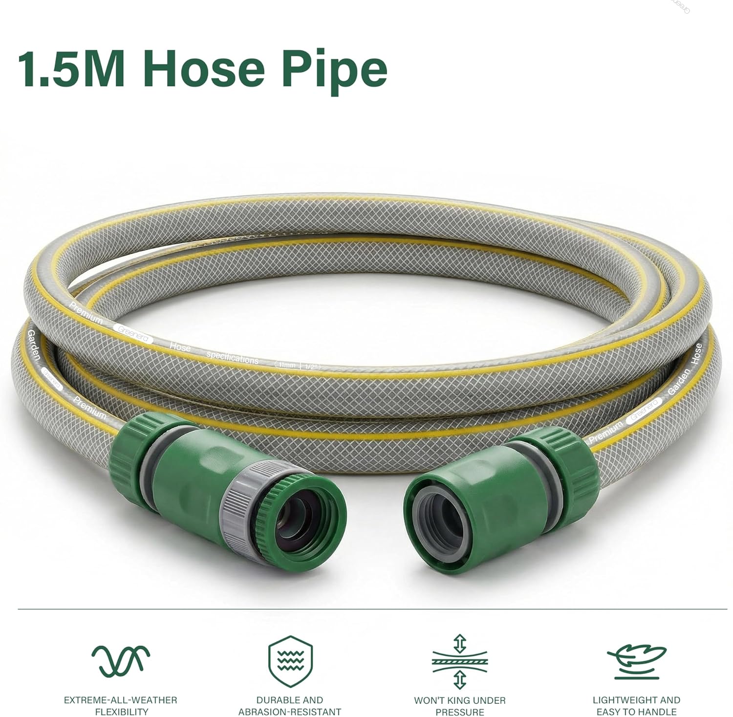 1.5m Short Hose Pipe 11mm Universal Connection Kit 3/4'' Male Threaded Adapter