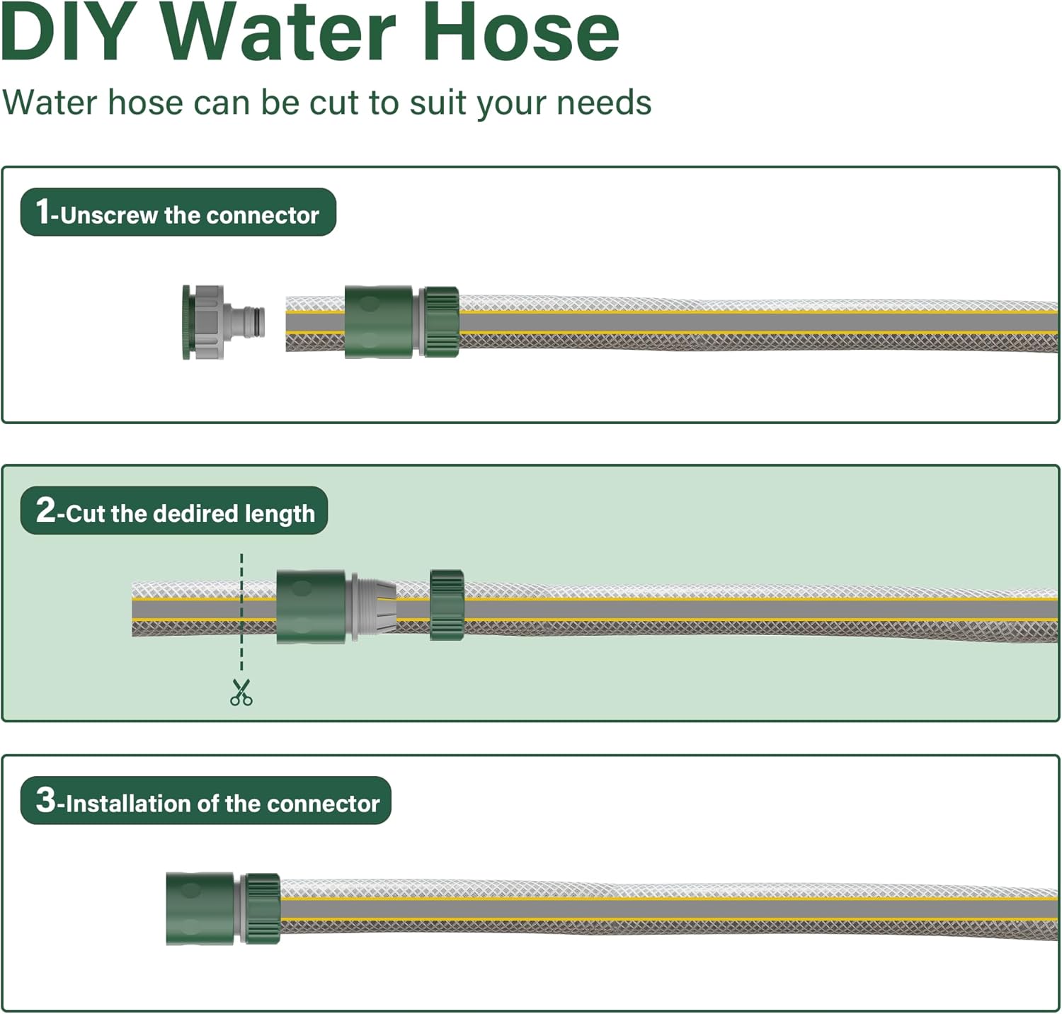 1.5m Short Hose Pipe 11mm Universal Connection Kit 3/4'' Male Threaded Adapter