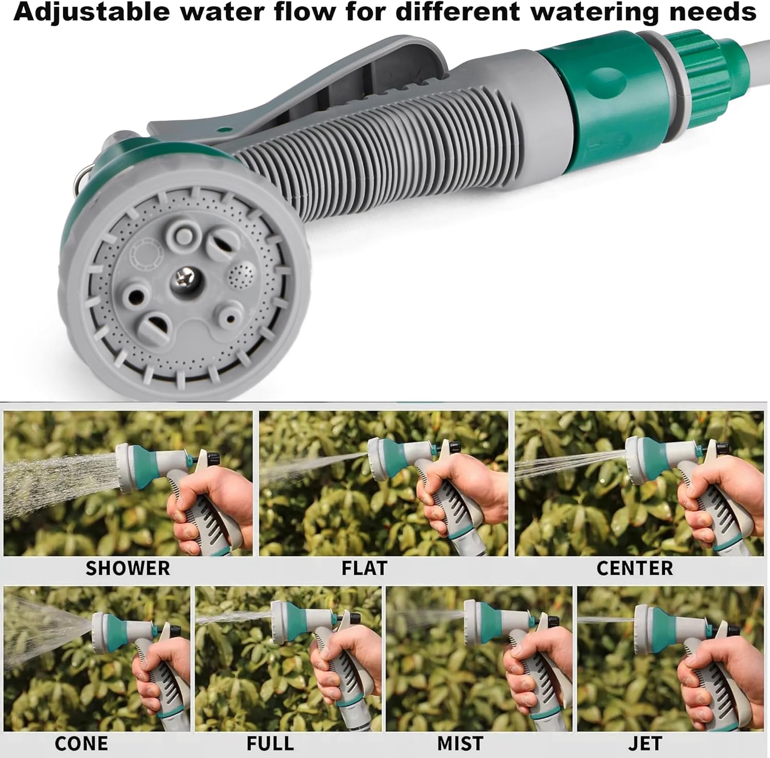 14M Garden Hose Reel Compact Portable Water Pipe 7 Adjustable Spray Gun Nozzles