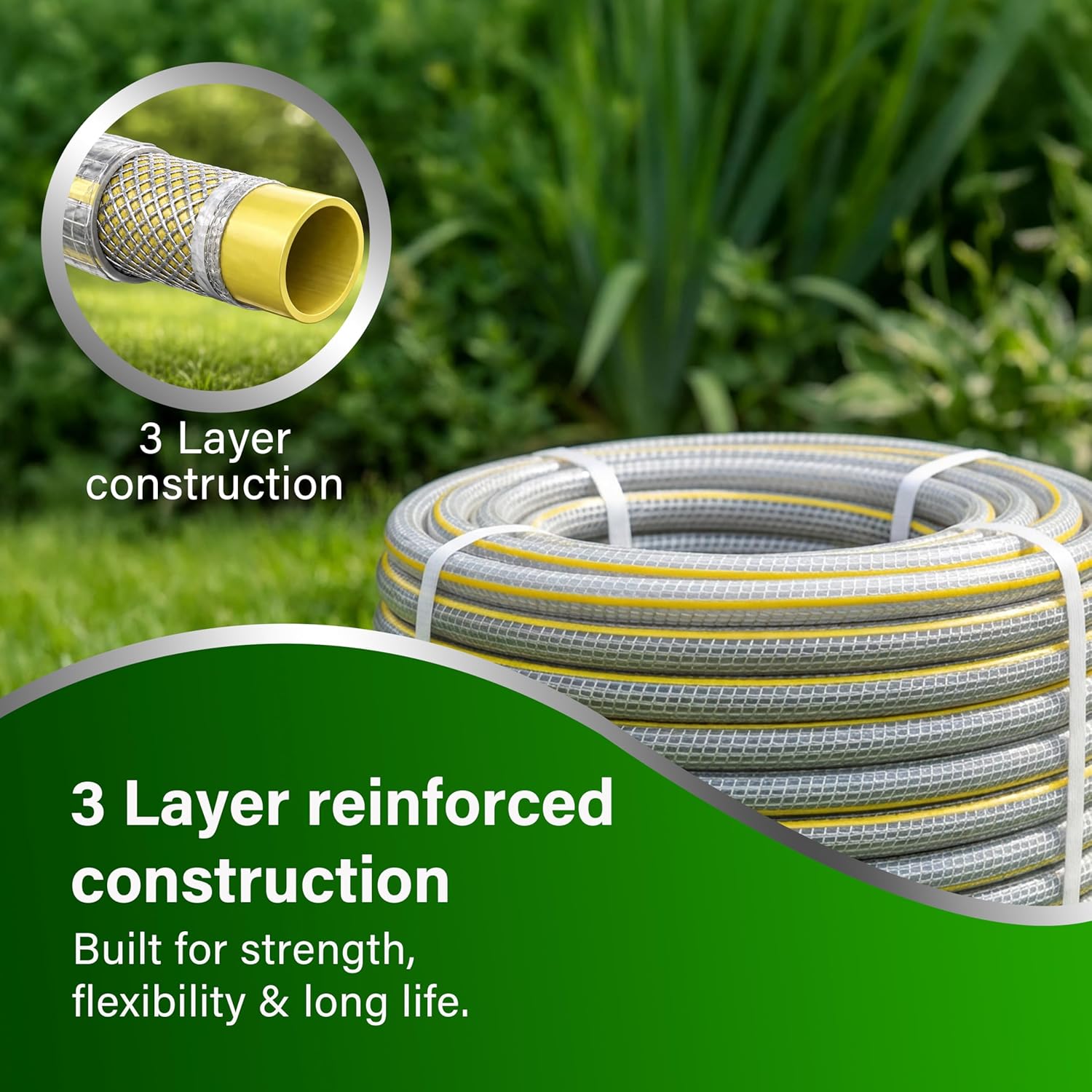 Garden Hose Pipe 2in1 Faucet Adapter Quick Connector Spray Gun Kink Free 15m/30m
