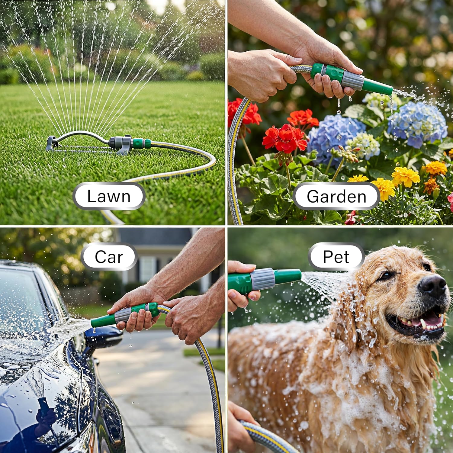 Garden Hose Pipe 2in1 Faucet Adapter Quick Connector Spray Gun Kink Free 15m/30m