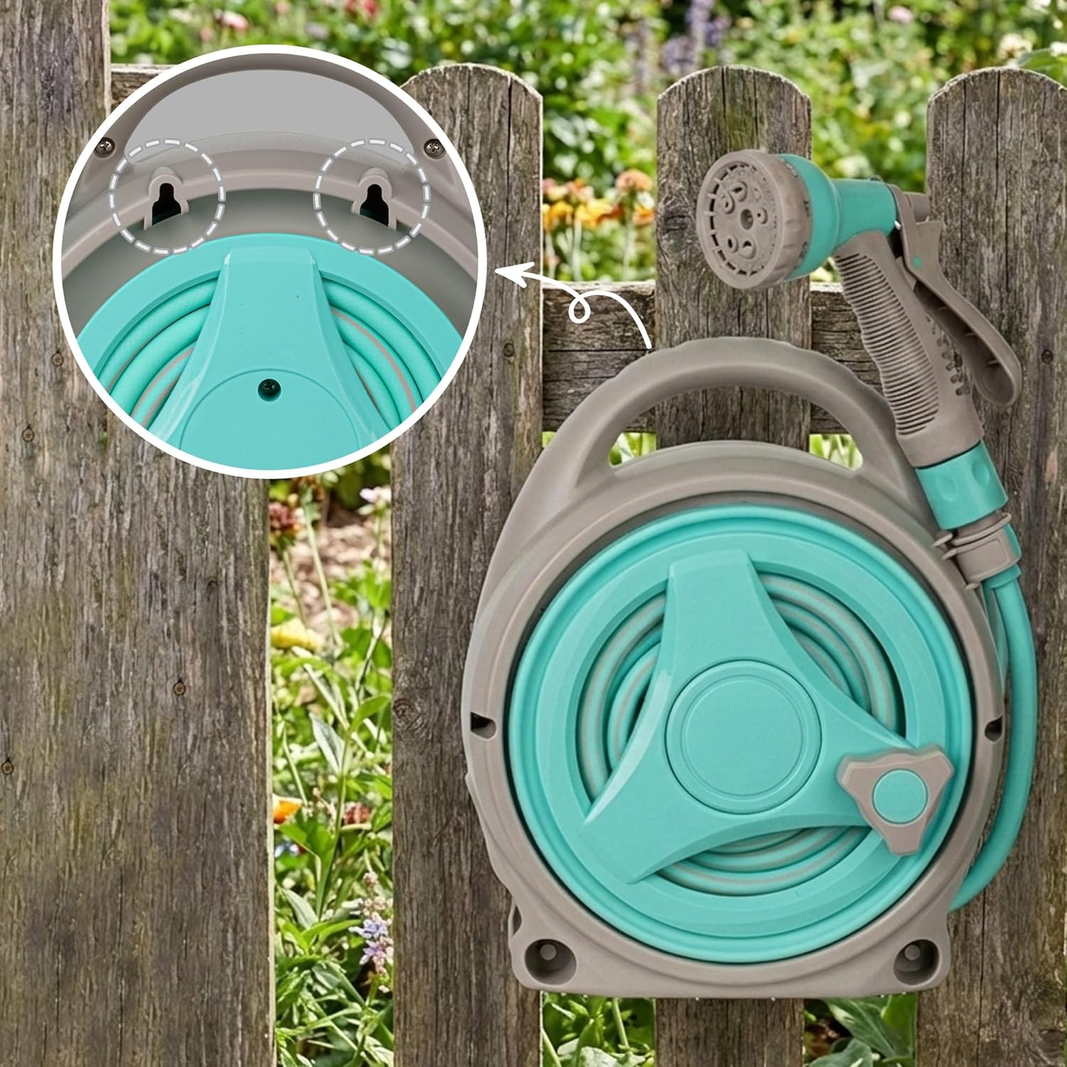 15M Garden Hose Reel 13m Water Pipe 2m Leader 8 Adjustable Spray Gun Nozzles