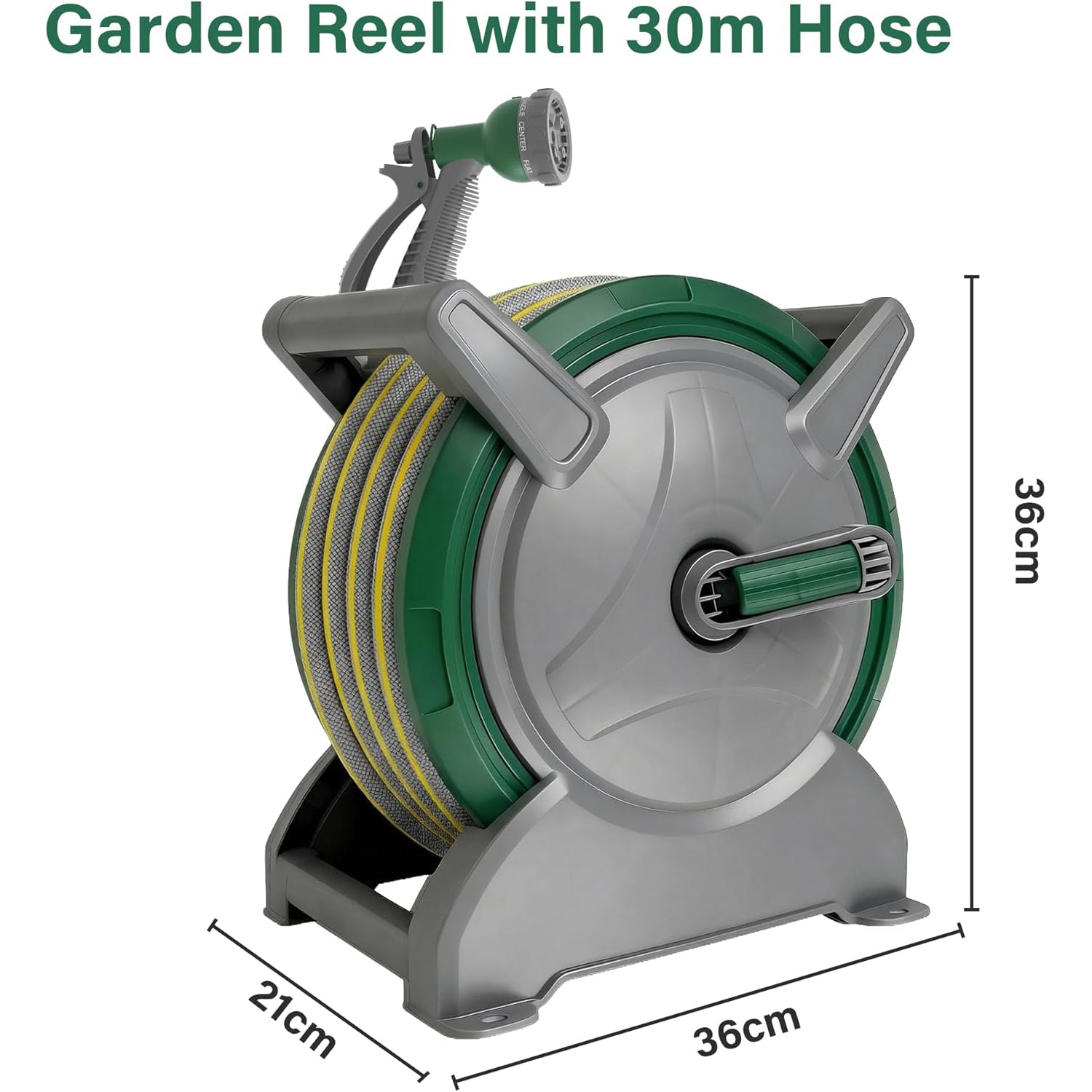 30M Garden Hosepipe Hose Reel Floor Standing Wall Mounted Spray Gun Pipe