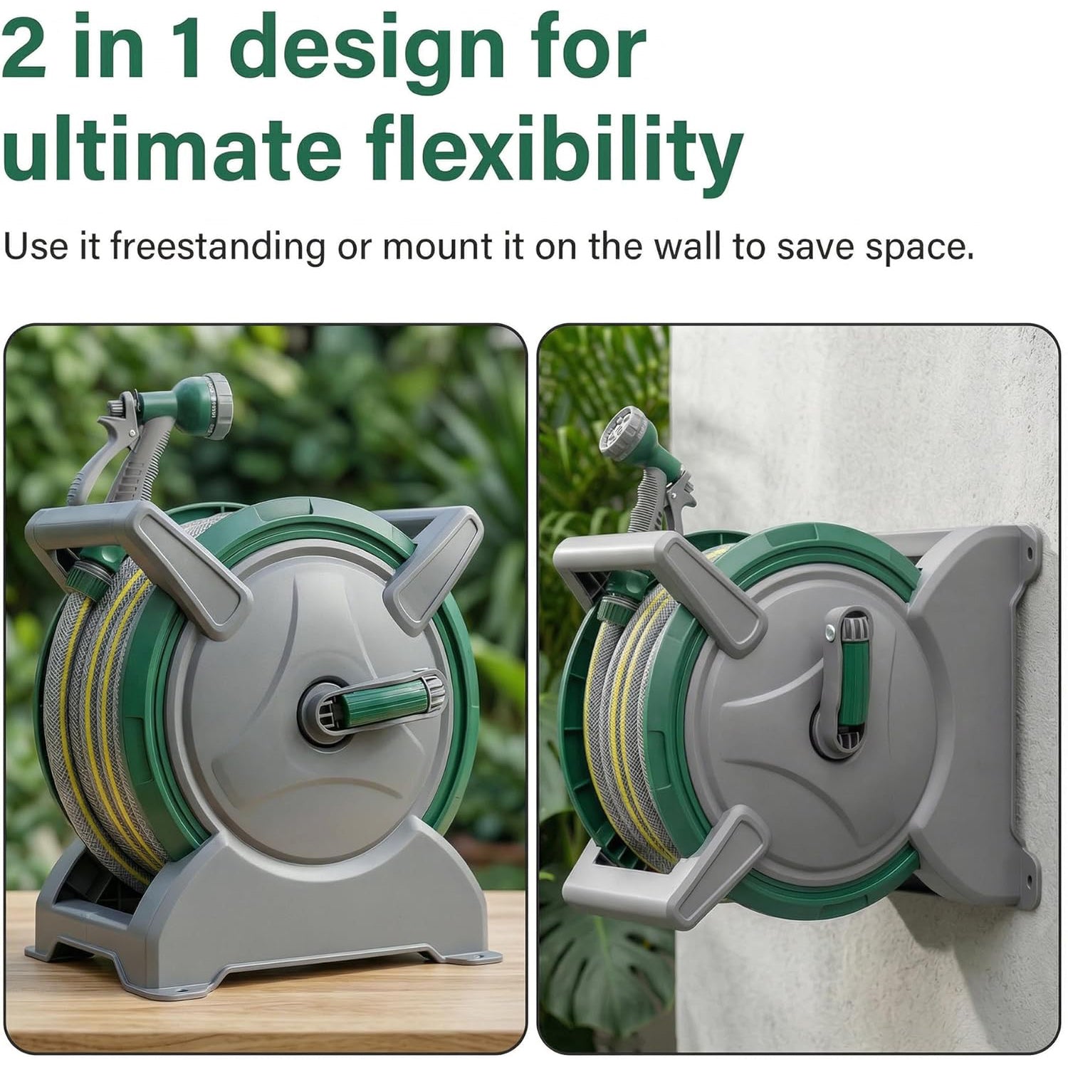 30M Garden Hosepipe Hose Reel Floor Standing Wall Mounted Spray Gun Pipe