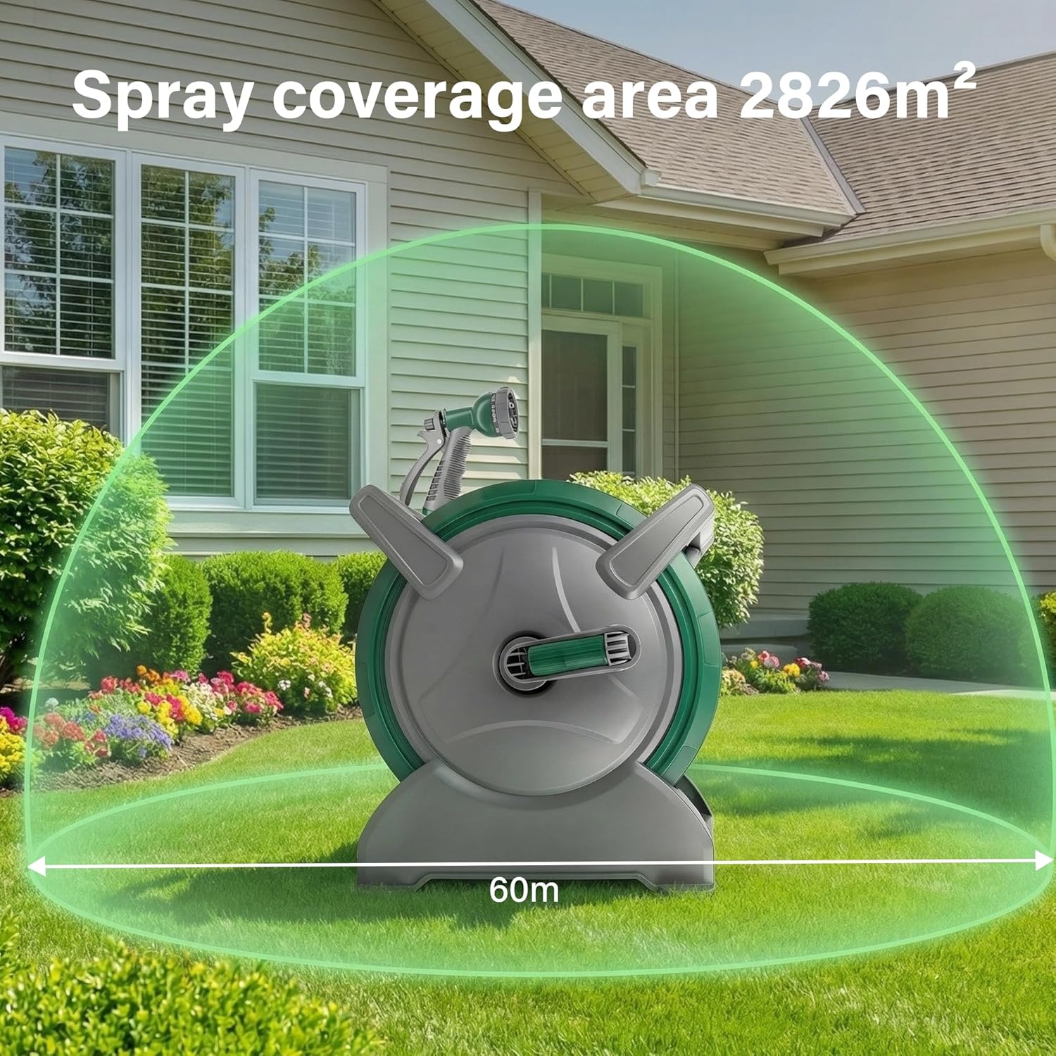 30M Garden Hosepipe Hose Reel Floor Standing Wall Mounted Spray Gun Pipe