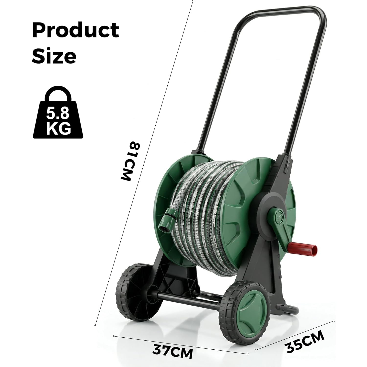 30M Garden Hose Reel Cart on Wheels Water Pipe Rewind Handle Trolley Spray Gun