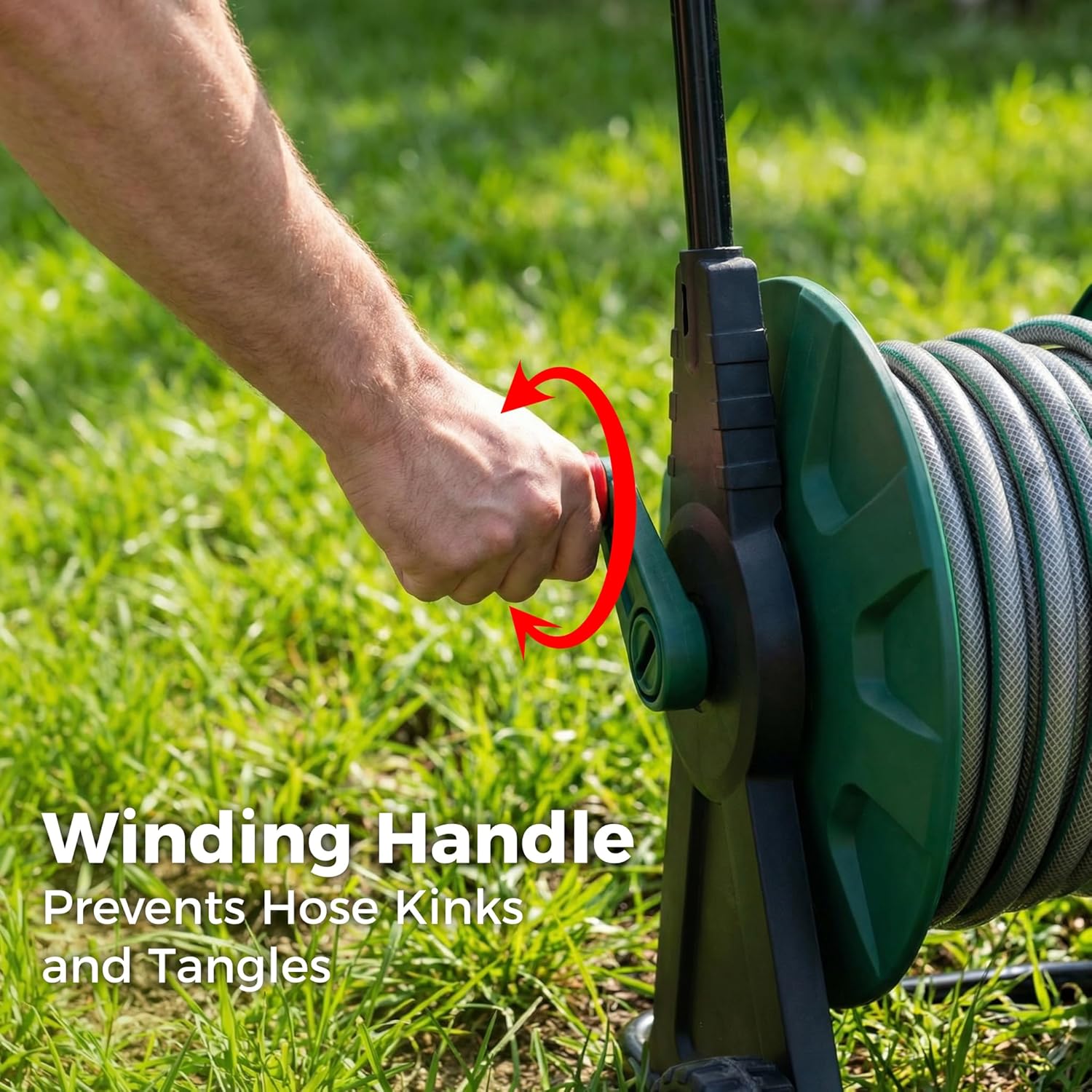 30M Garden Hose Reel Cart on Wheels Water Pipe Rewind Handle Trolley Spray Gun