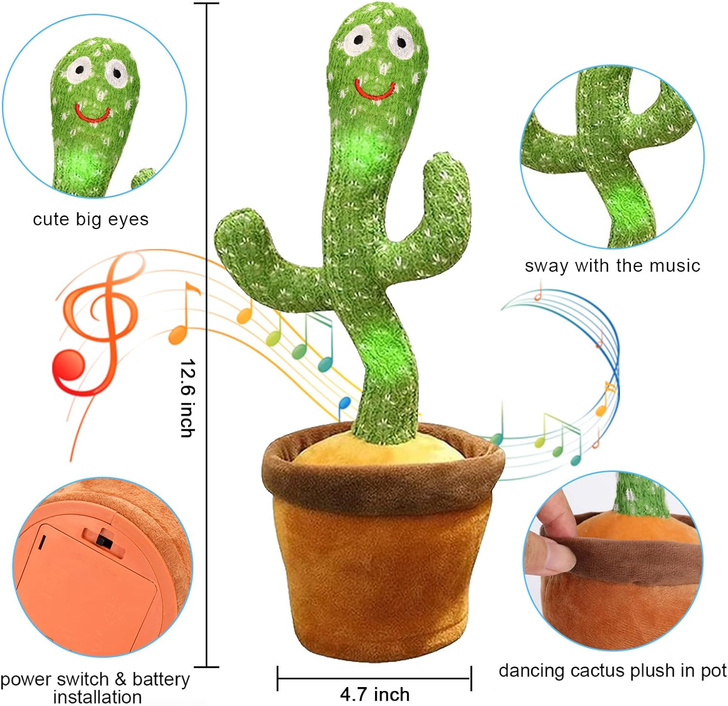 Dancing Cactus Plush Toy Can Singing And Recording To Learn Talking Kids Gift