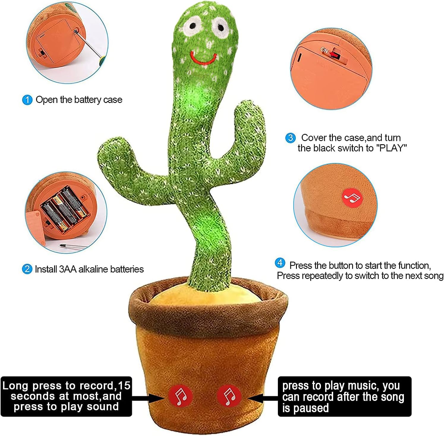 Dancing Cactus Plush Toy Can Singing And Recording To Learn Talking Kids Gift