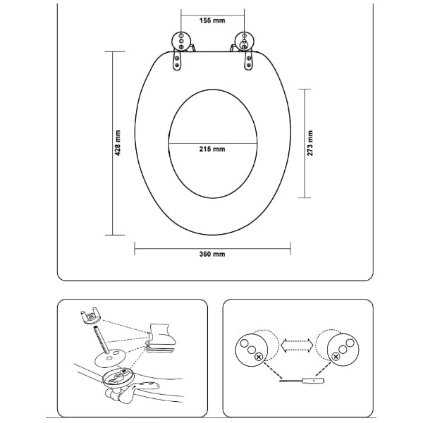 Antibacterial Wooden Toilet Seat Stainless Steel Adjustable Hinges MDF Oval