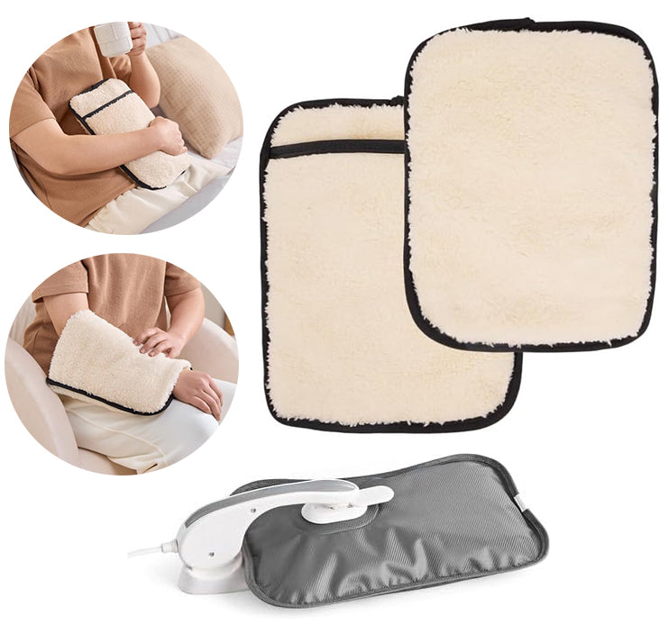 Lambswool Fleece Electric Hot Water Bottle & Rechargeable Heat Pad Hand Warmer.