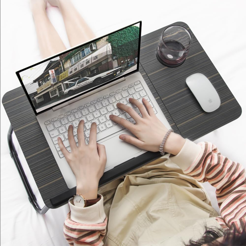 Laptop Bed Table Computer Notebook Desk Stand with Foldable Legs & Cup Slot Tray