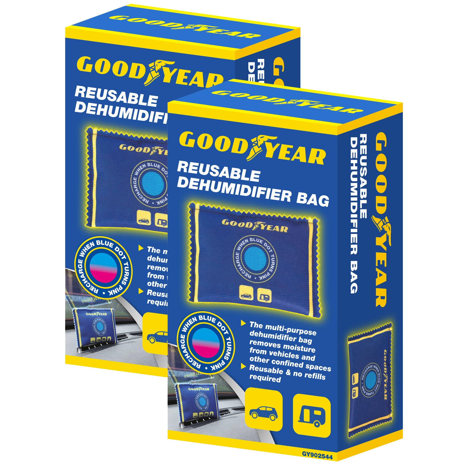 Goodyear 2 Pack Large Car Dehumidifier Bags | Reusable | Anti Mist Moisture Damp