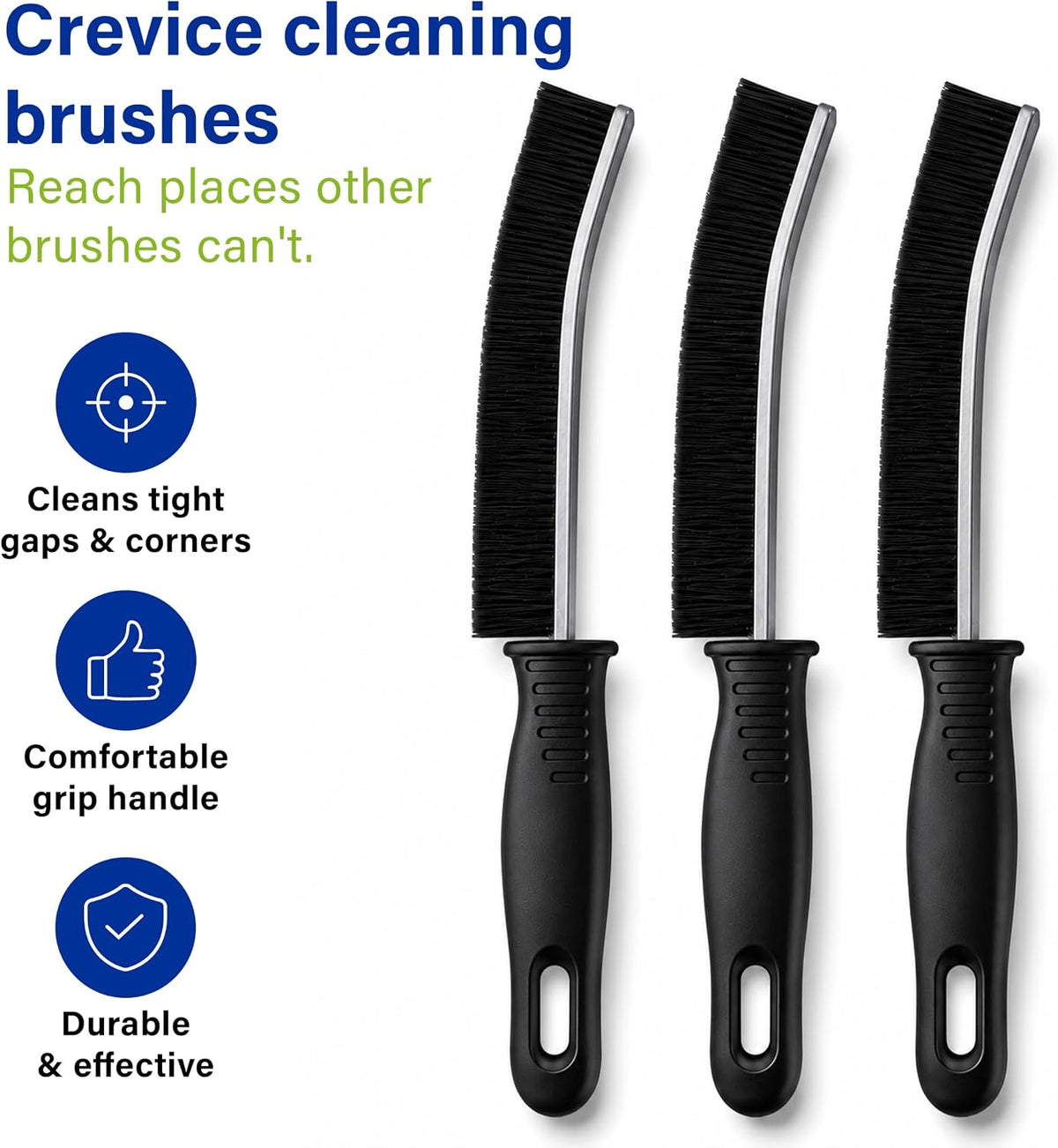 Crevice Cleaning Brushes 3 Pack with Hard Bristles for Tile Grout Window Tracks