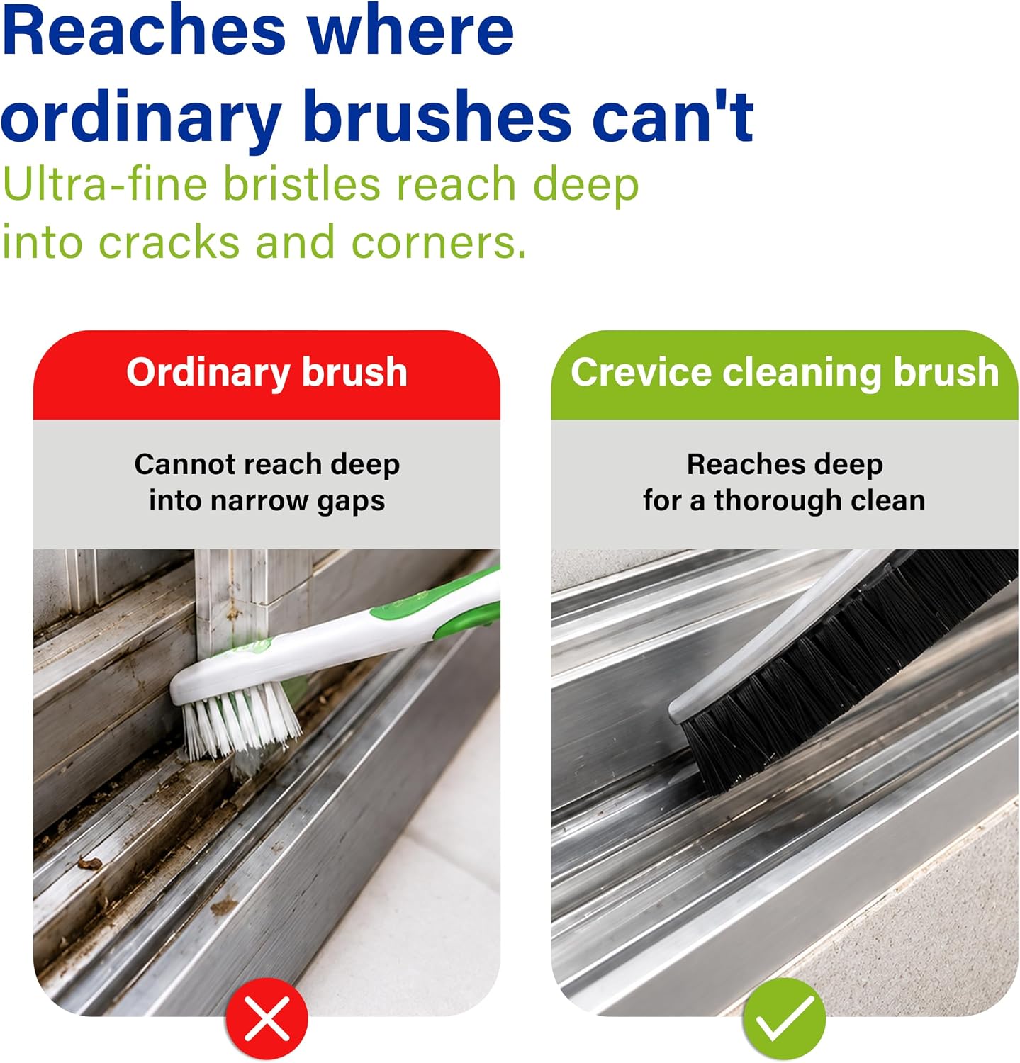 Crevice Cleaning Brushes 3 Pack with Hard Bristles for Tile Grout Window Tracks