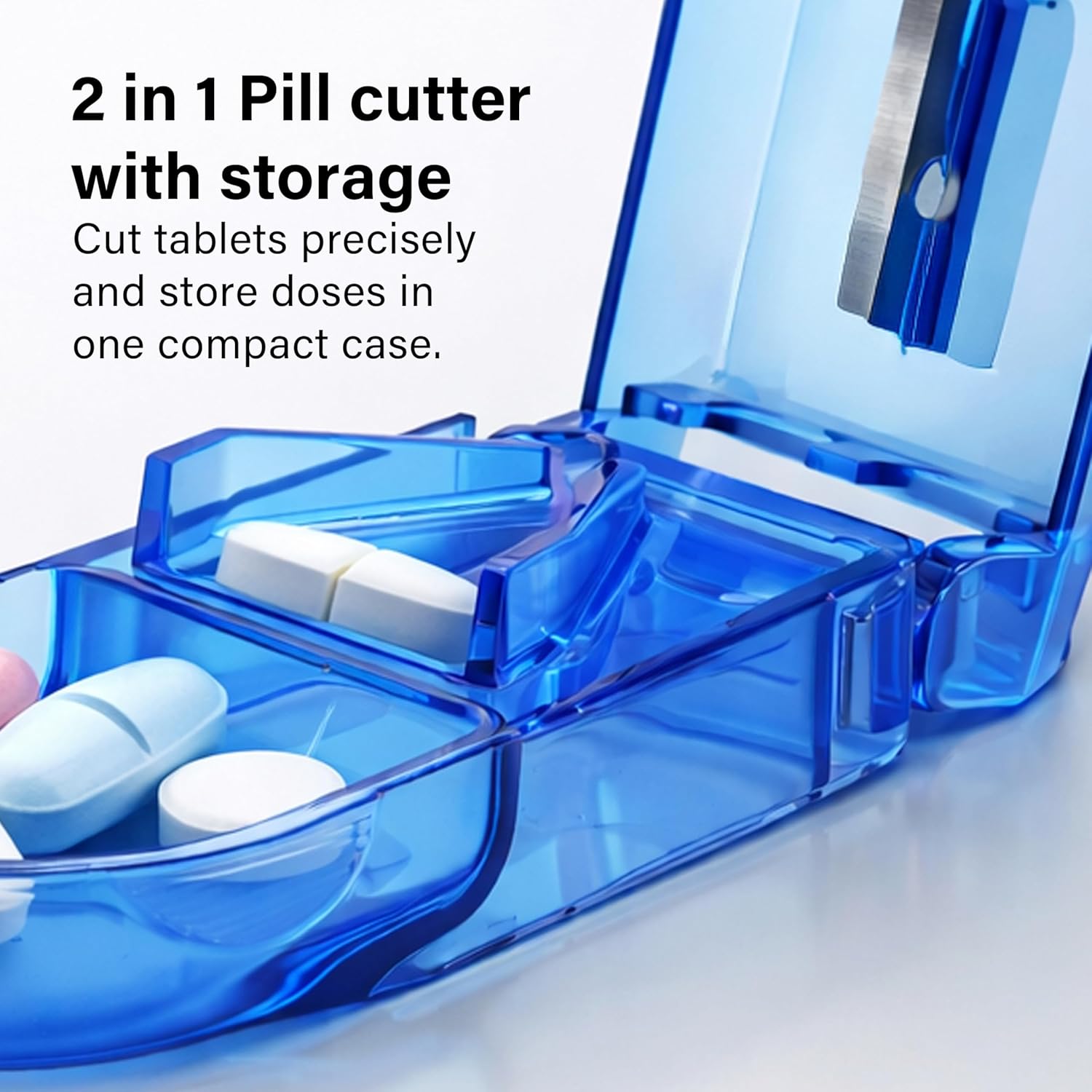 2 in 1 Pill Cutter Tablet Splitter Storage Sharp Stainless Steel Travel BPA Free