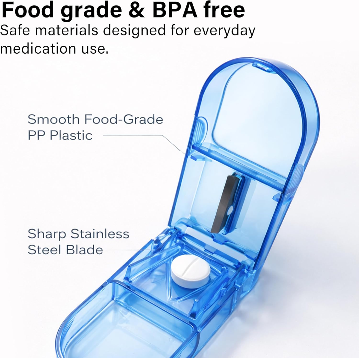 2 in 1 Pill Cutter Tablet Splitter Storage Sharp Stainless Steel Travel BPA Free