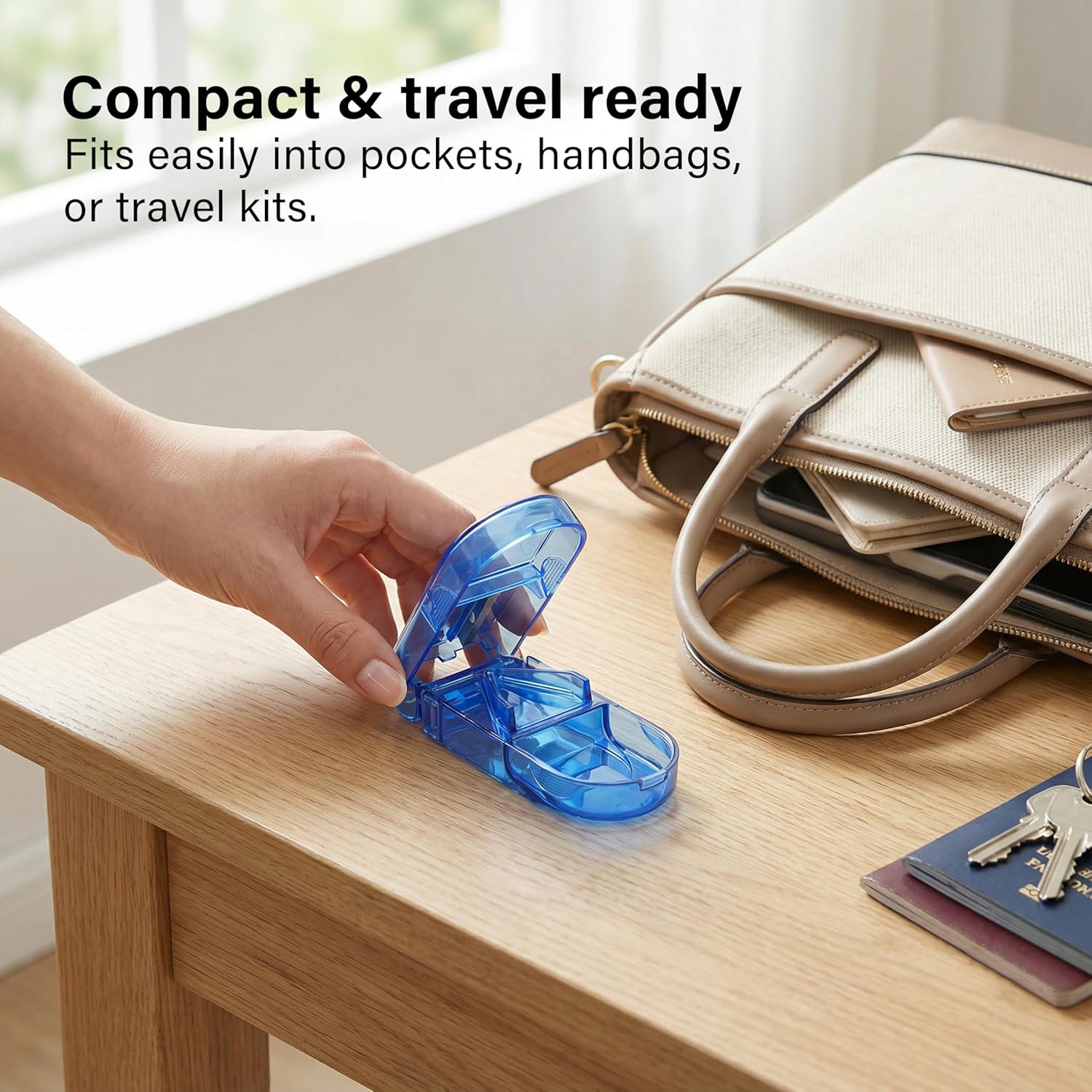 2 in 1 Pill Cutter Tablet Splitter Storage Sharp Stainless Steel Travel BPA Free